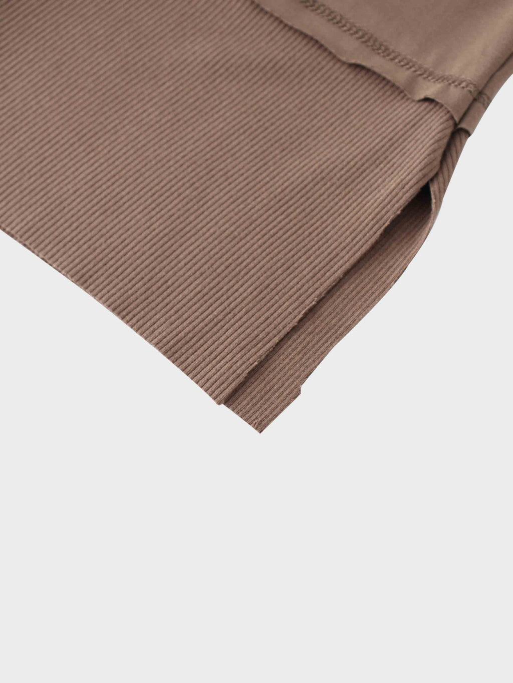 RIBBED BOTTOM T-SHIRT-BROWN