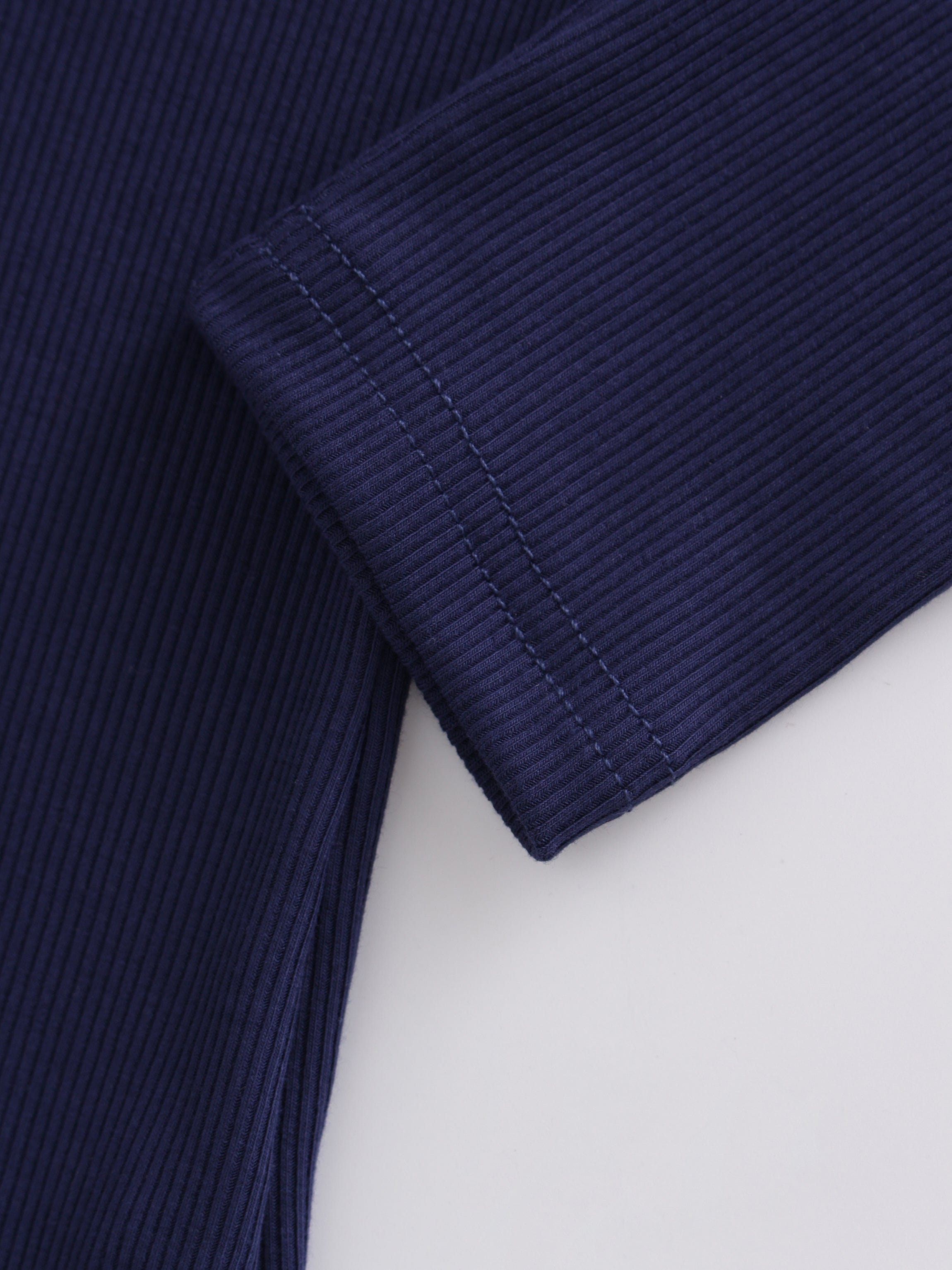 High V Ribbed Tee LS-Dark Navy