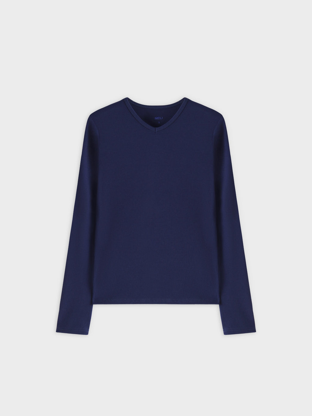 High V Ribbed Tee LS-Dark Navy