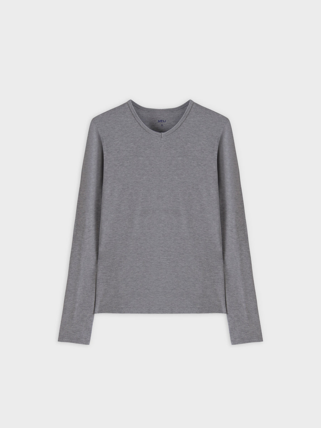 High V Ribbed Tee LS-Heathered Grey
