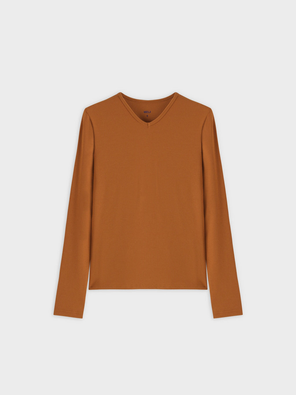 High V Ribbed Tee LS-Cognac