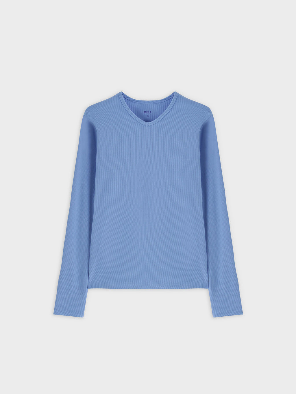 High V Ribbed Tee LS-Ocean Blue