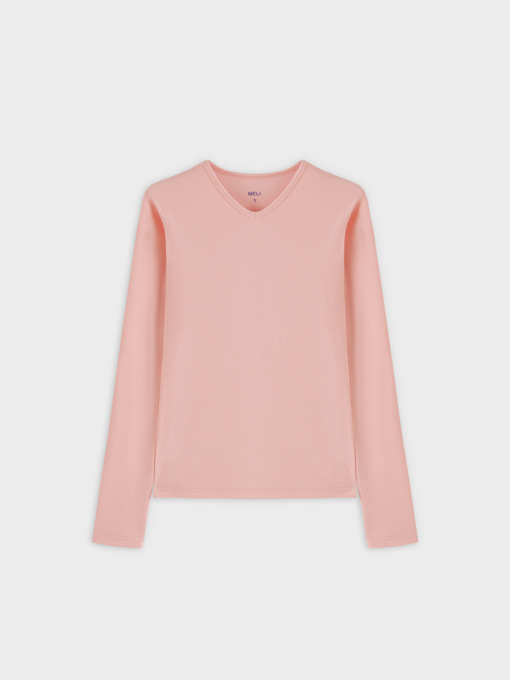 High V Ribbed Tee LS-Peach