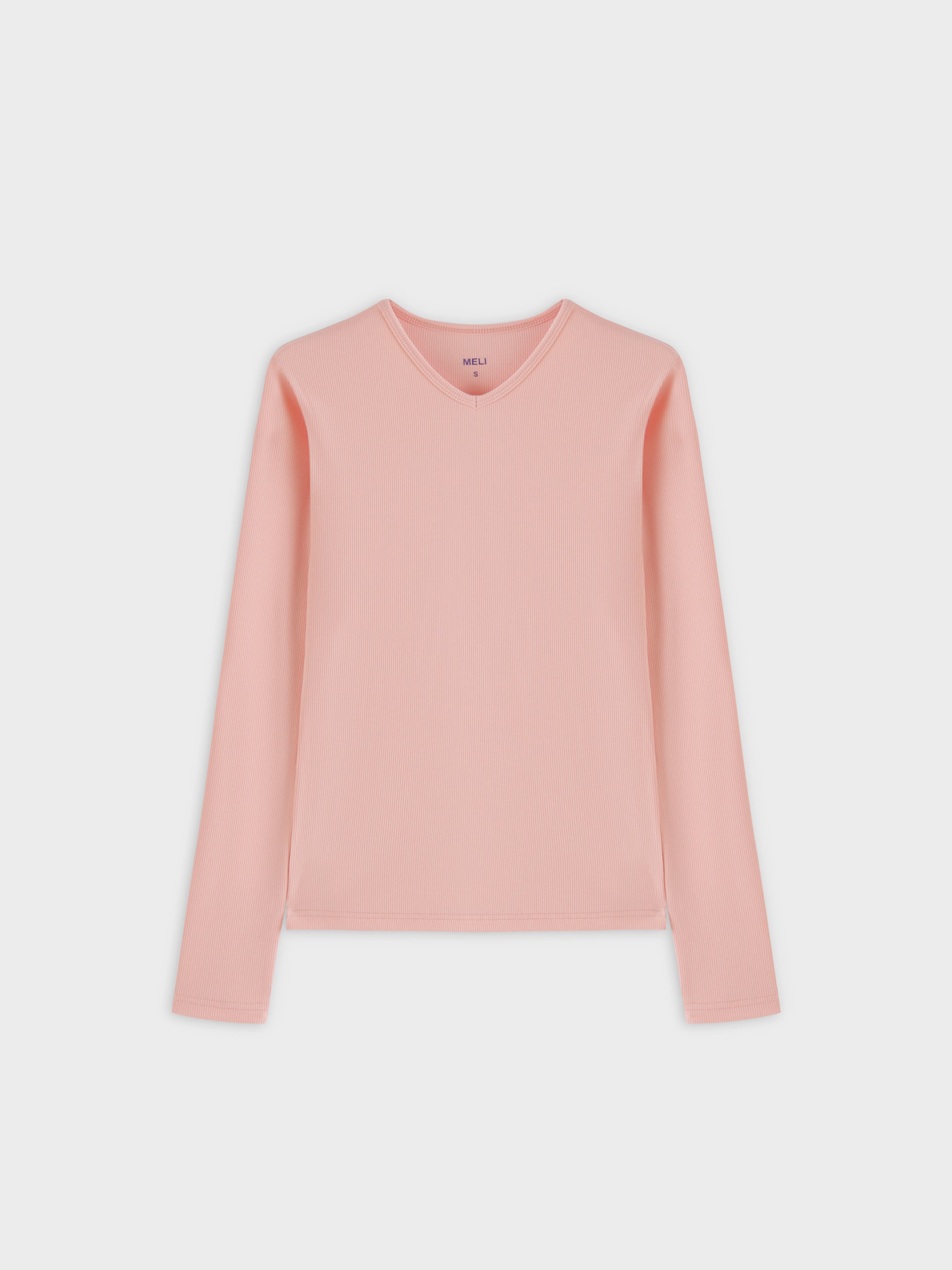 High V Ribbed Tee LS-Peach