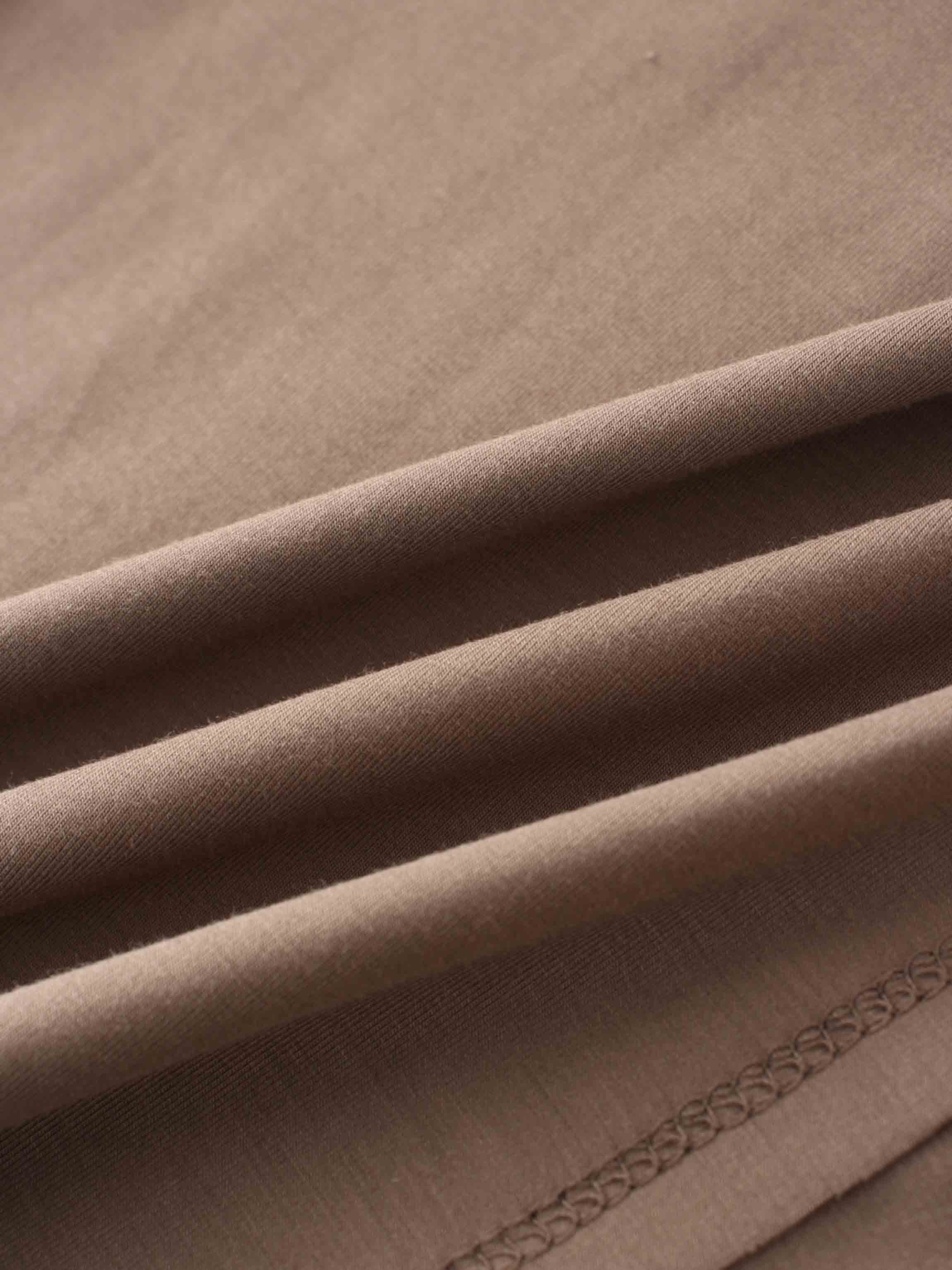 RIBBED BOTTOM T-SHIRT-BROWN