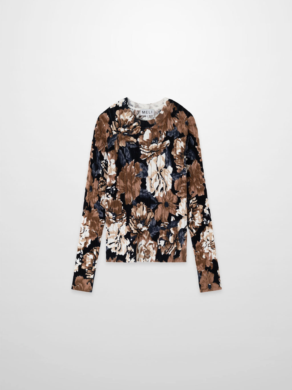 Printed Cable Sweater-Tan Flower