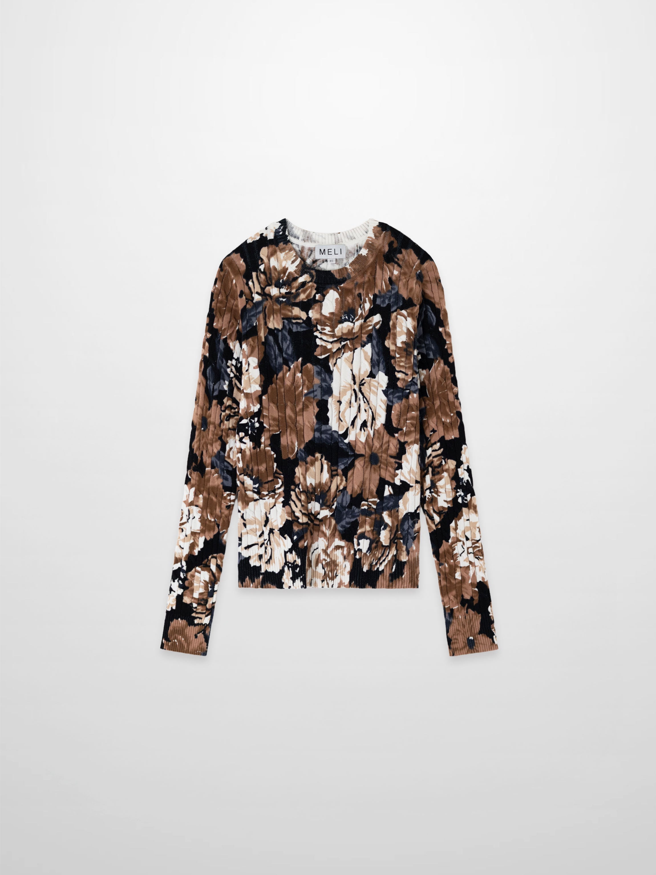 Printed Cable Sweater-Tan Flower