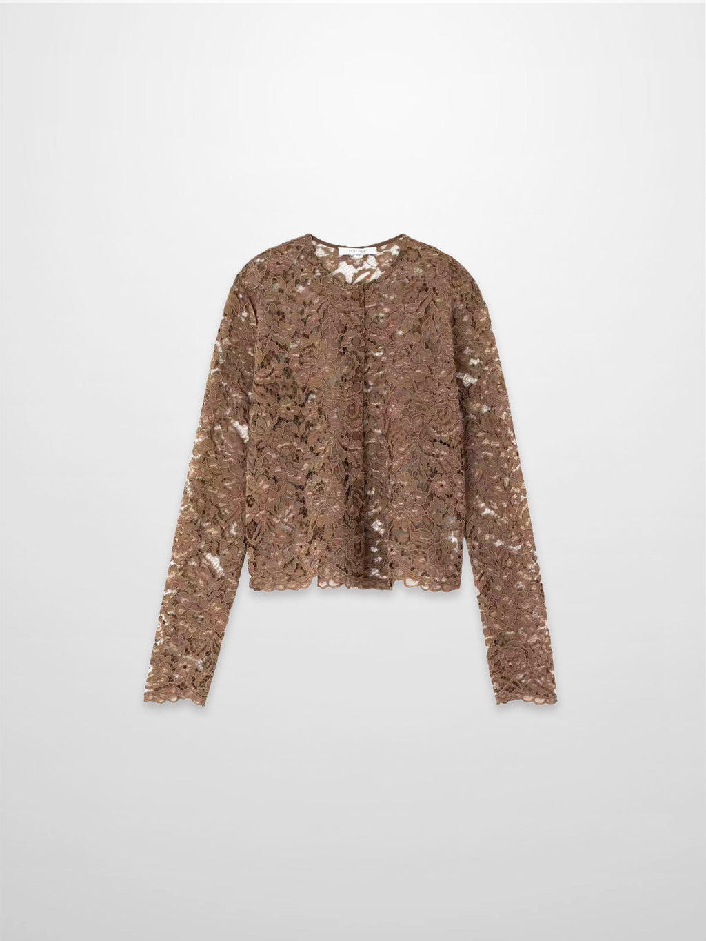 Lace Button Down Cardigan Top-Brown