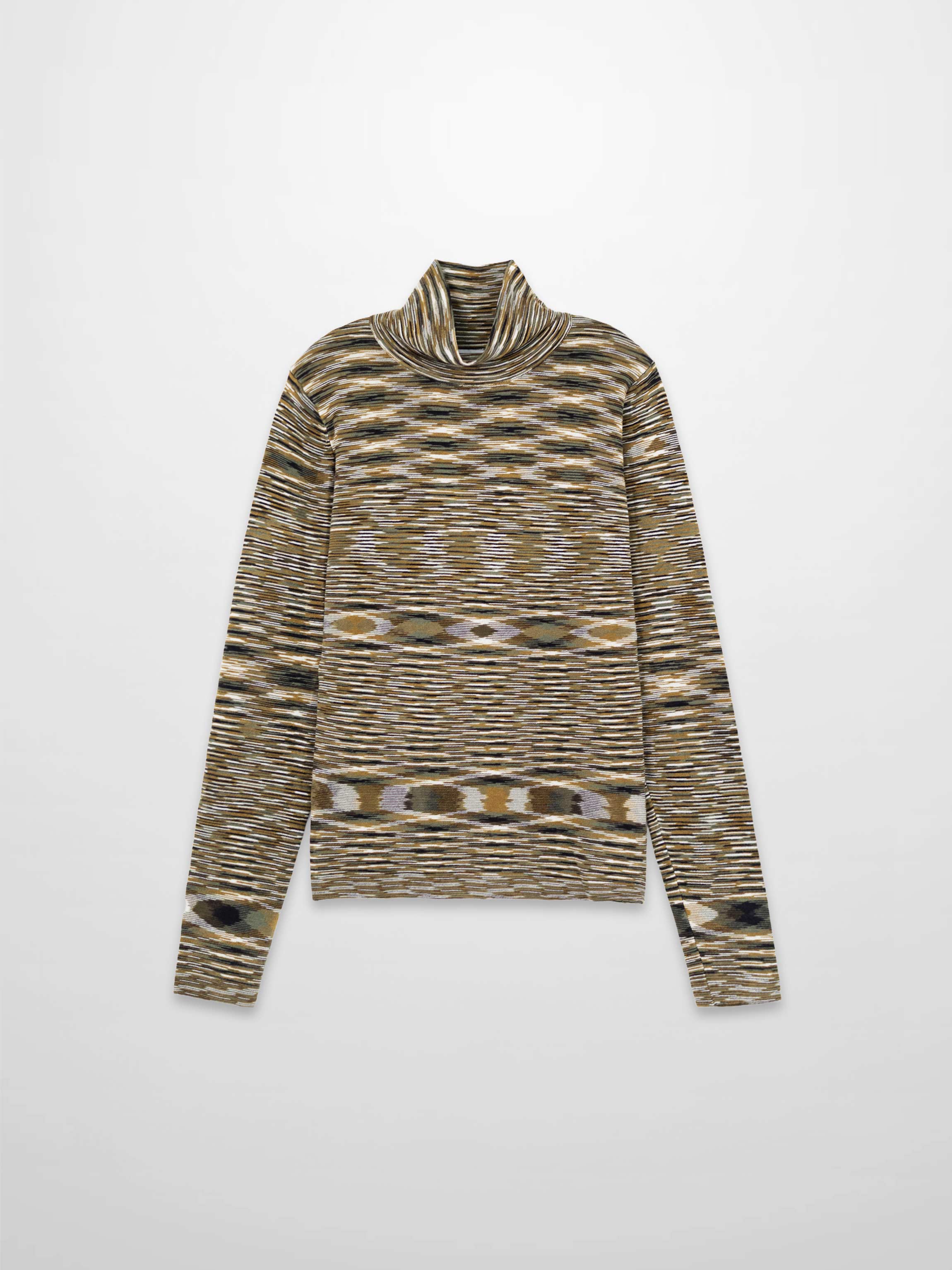 Abstract Stripe Knit Turtleneck-Olive