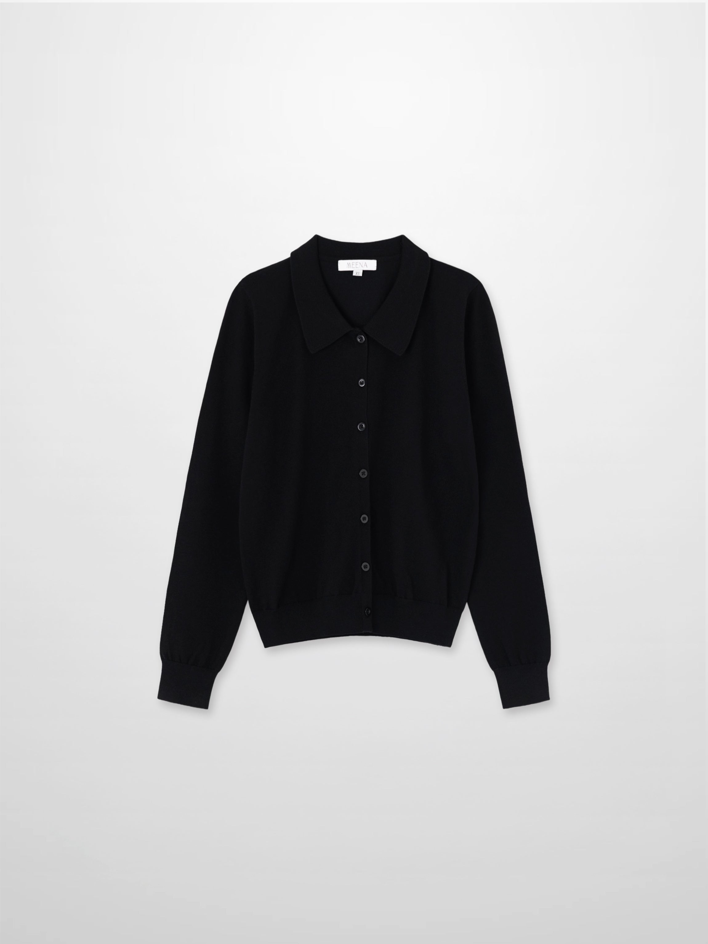 Wool Blend Collared Cardigan-Black