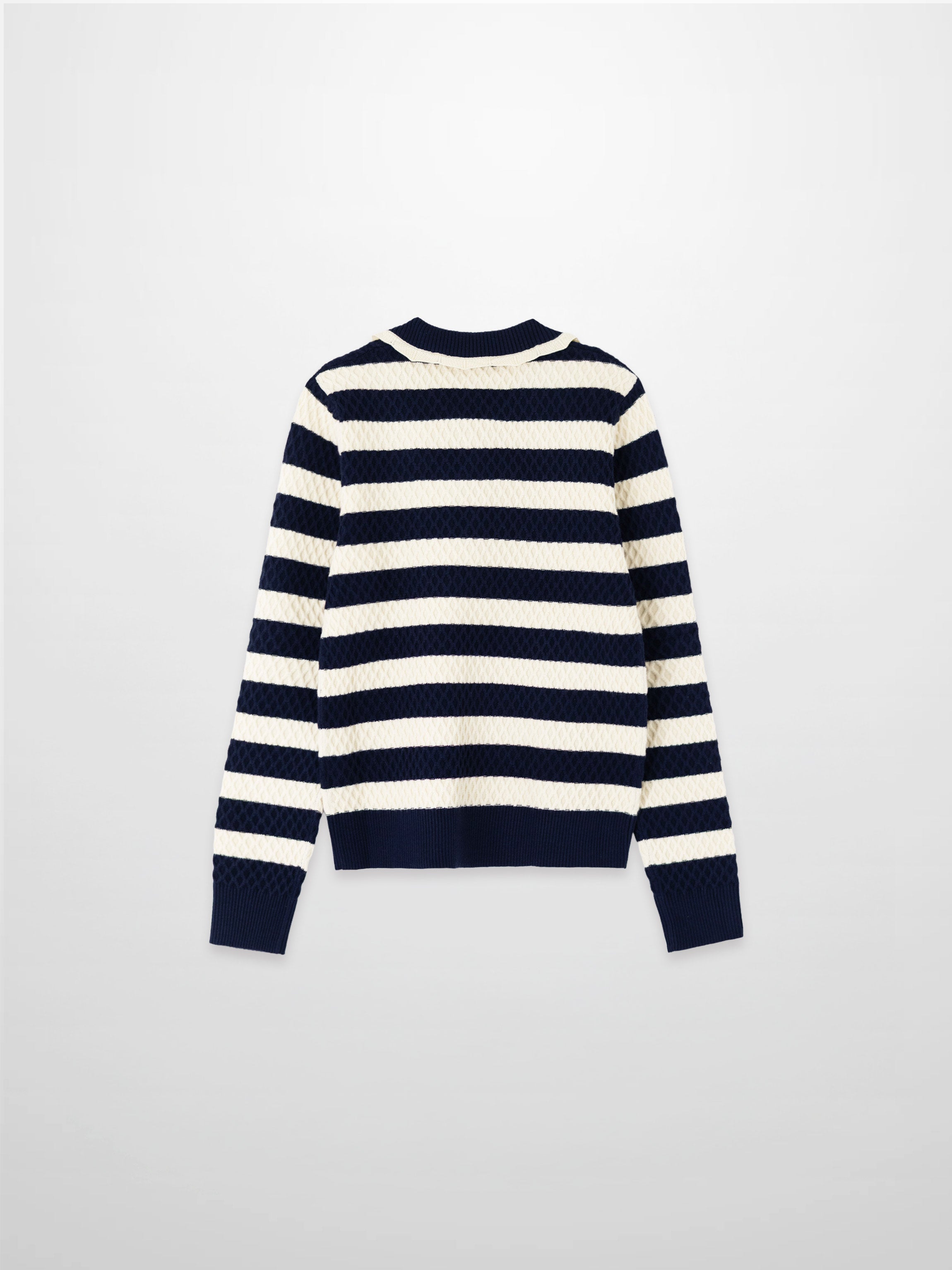 Laced Ruffle Collar Striped Sweater-Navy/Cream