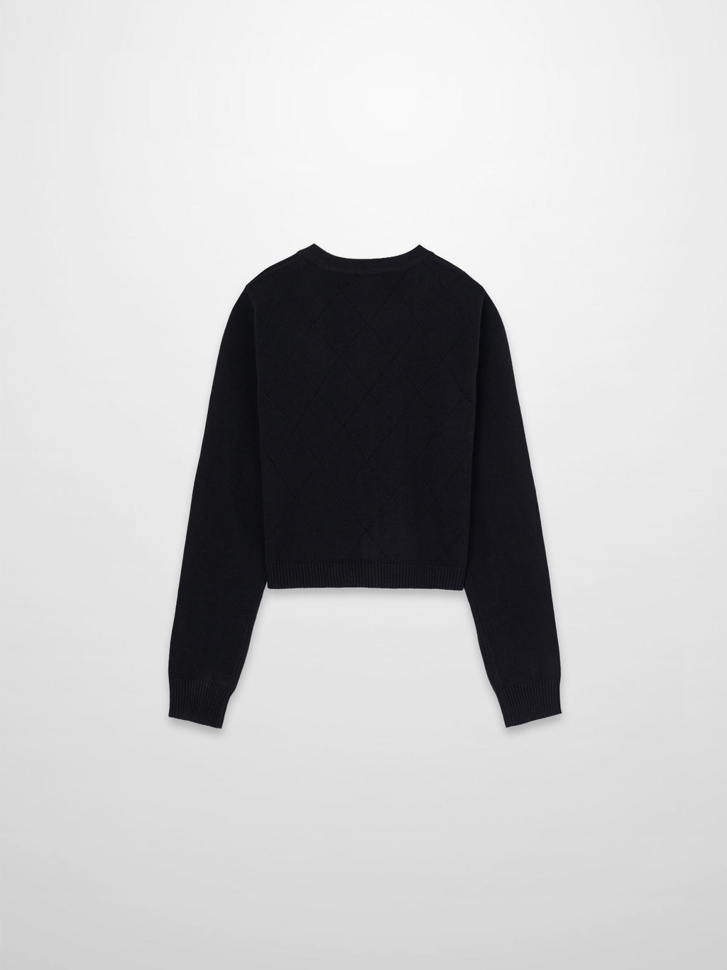 Velvet Detail Pointelle Crew Cardigan-Black/Black