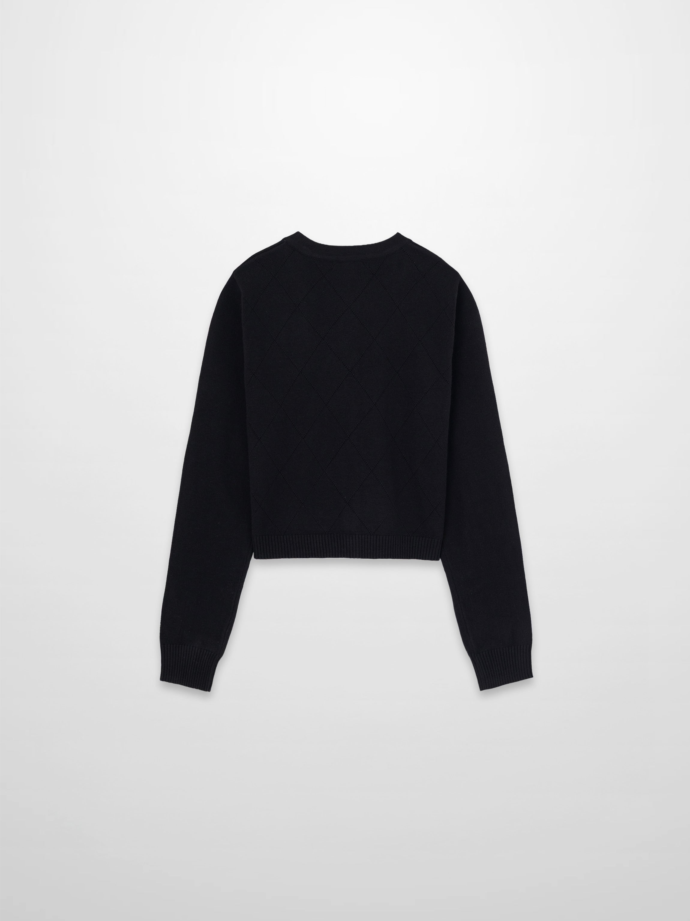 Velvet Detail Pointelle Crew Cardigan-Black/Black