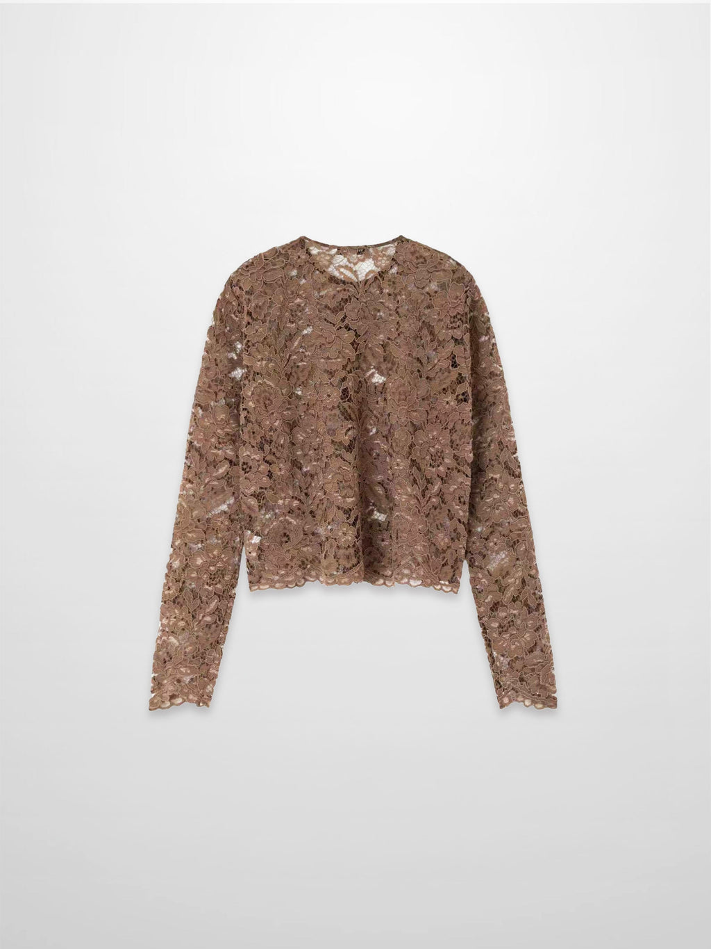 Lace Button Down Cardigan Top-Brown