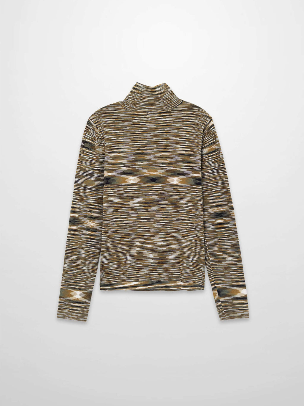 Abstract Stripe Knit Turtleneck-Olive