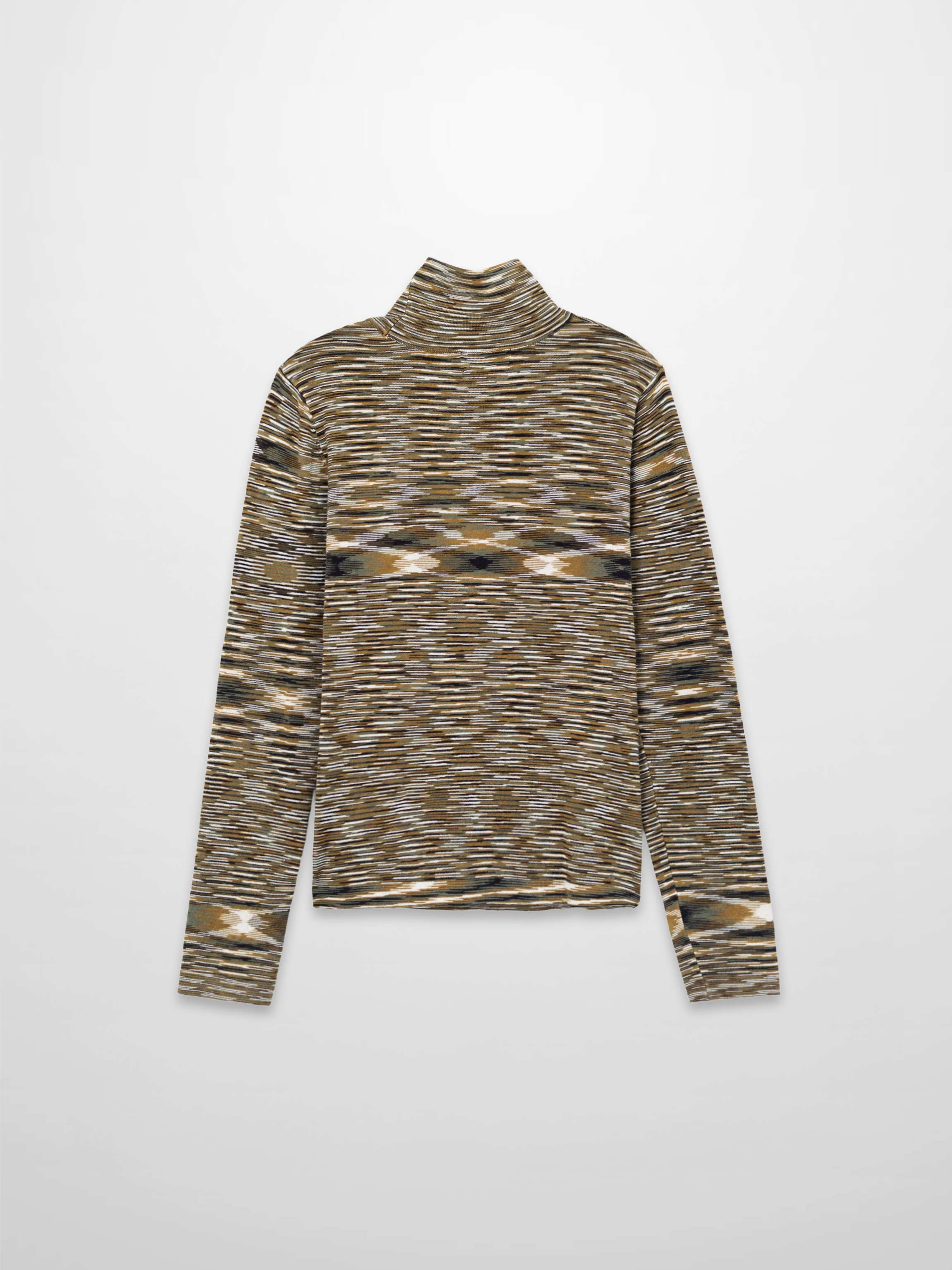 Abstract Stripe Knit Turtleneck-Olive