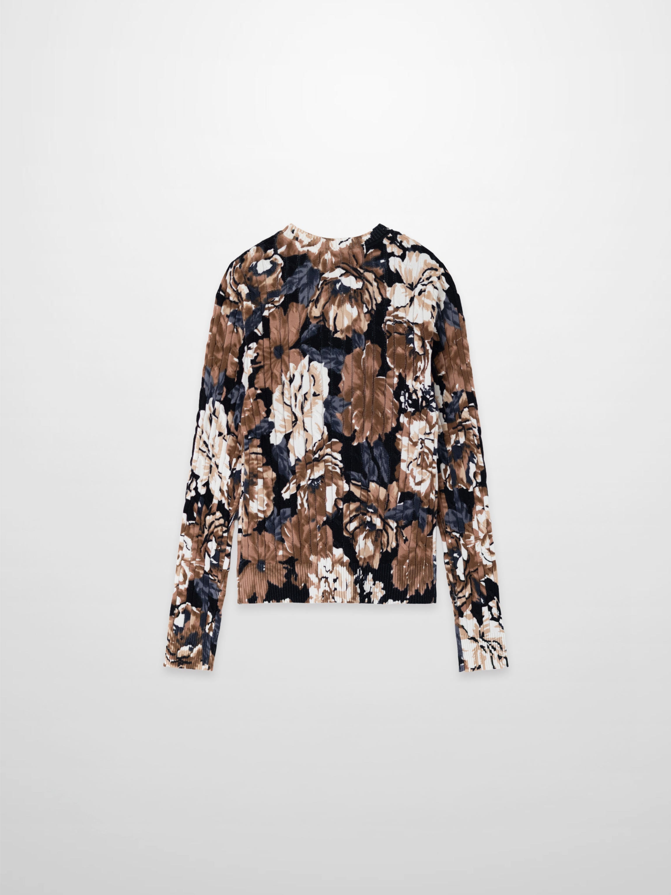 Printed Cable Sweater-Tan Flower