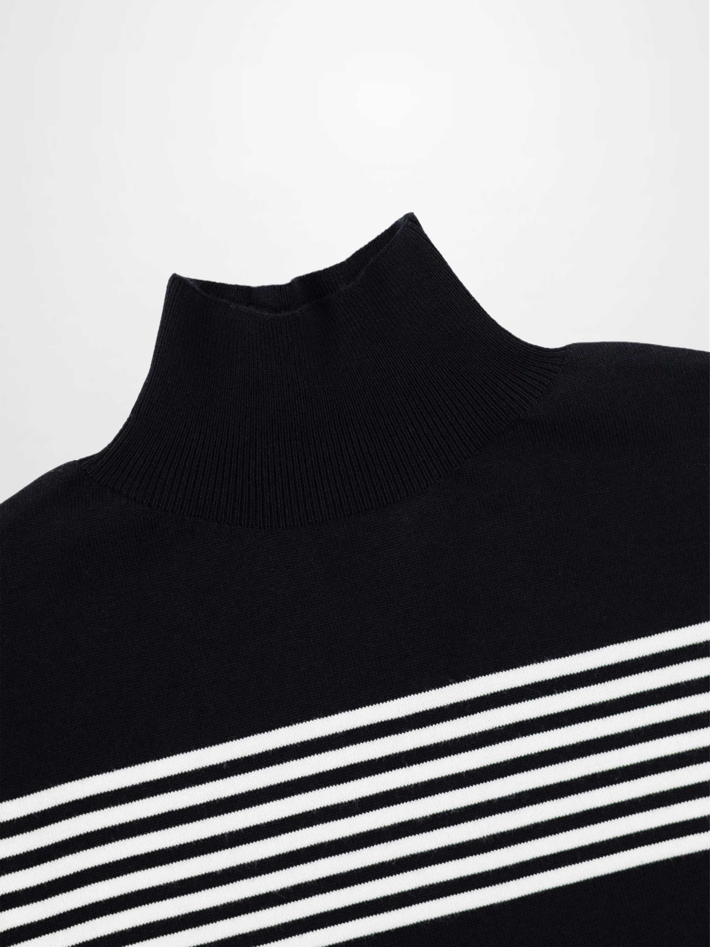 Thin Stripe Turtleneck  Sweater-Black/White
