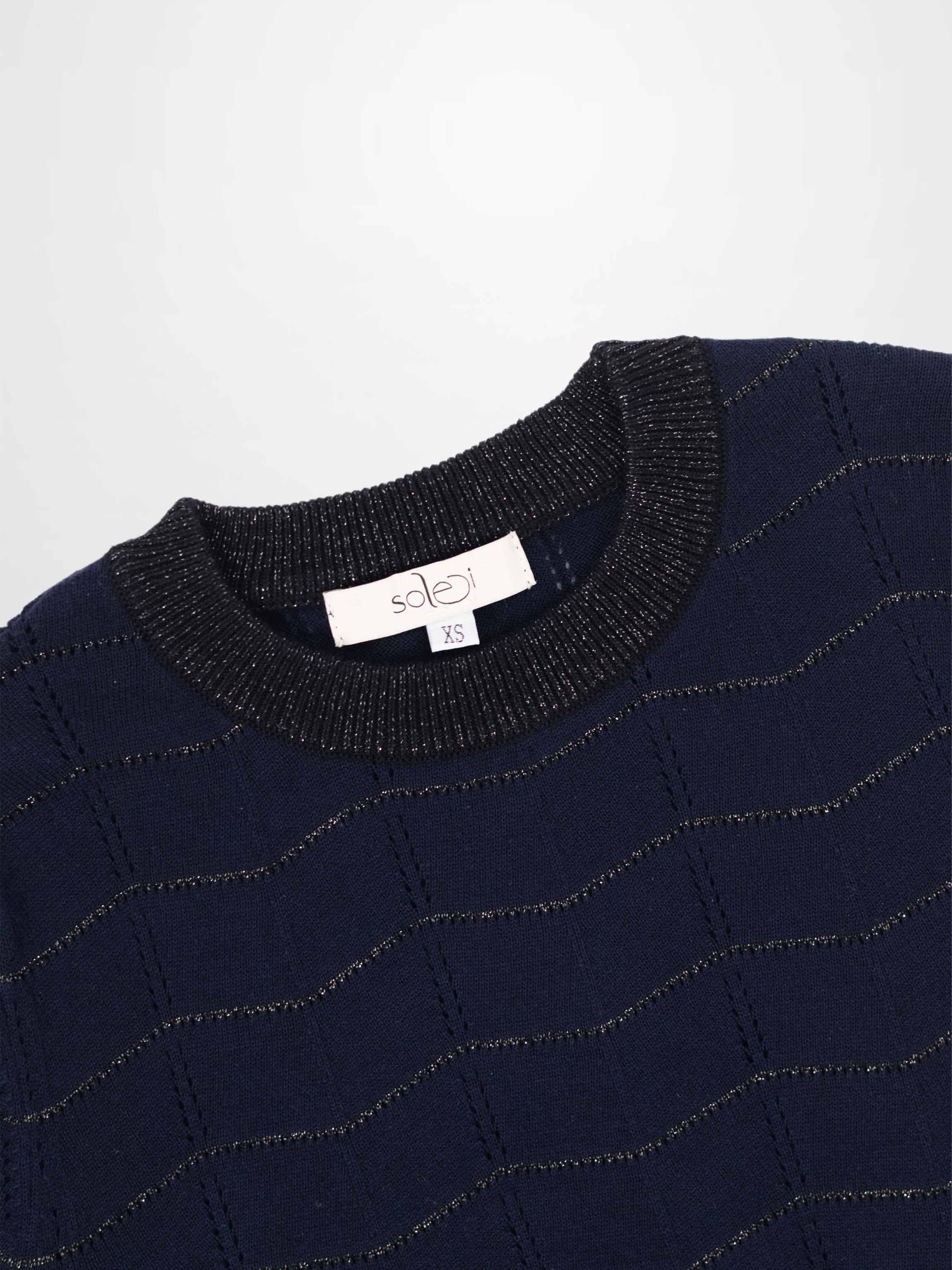 Lurex Striped Sweater-Navy/Black