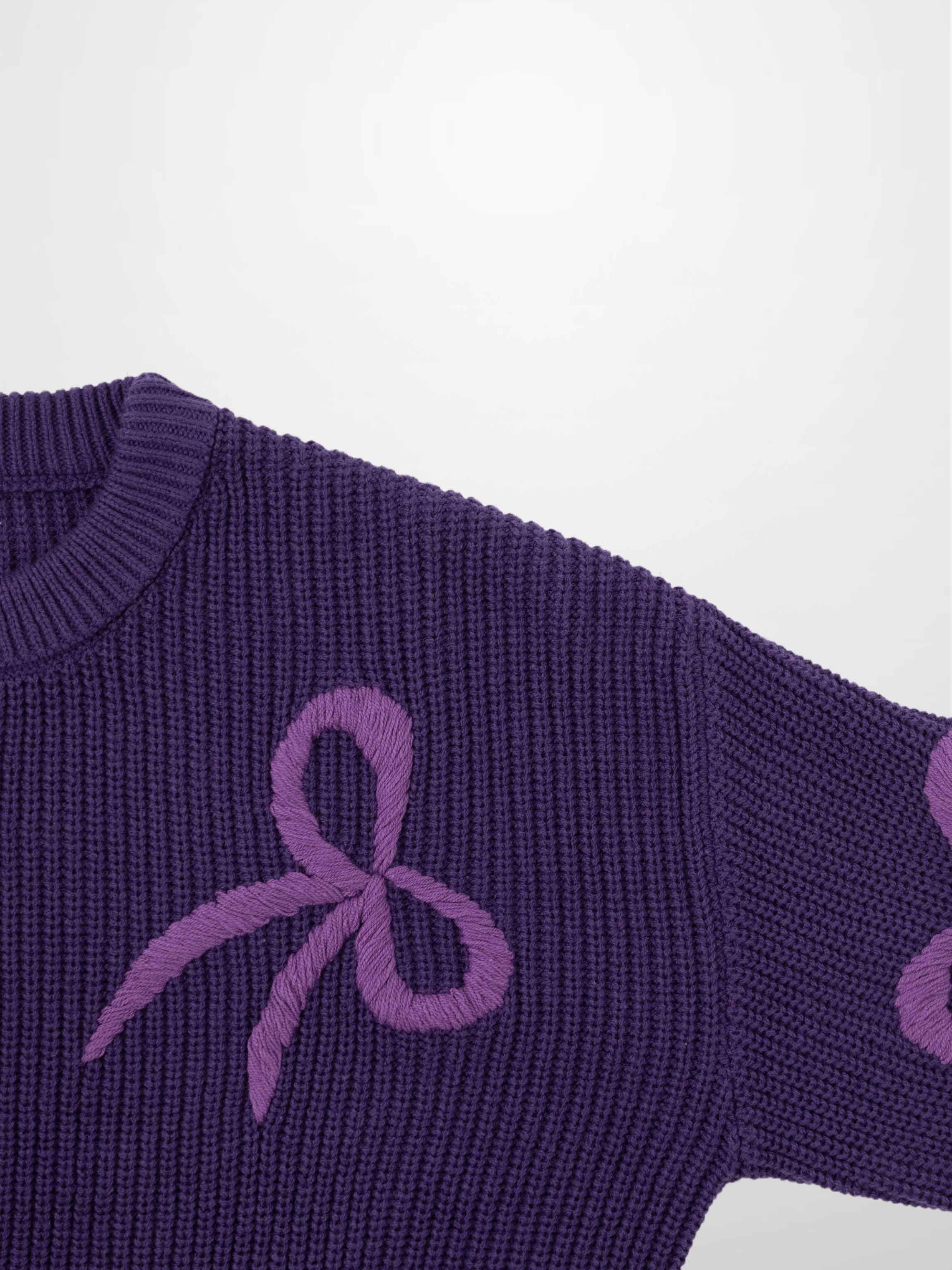 Bow Ribbon Sweater-Purple/Purple