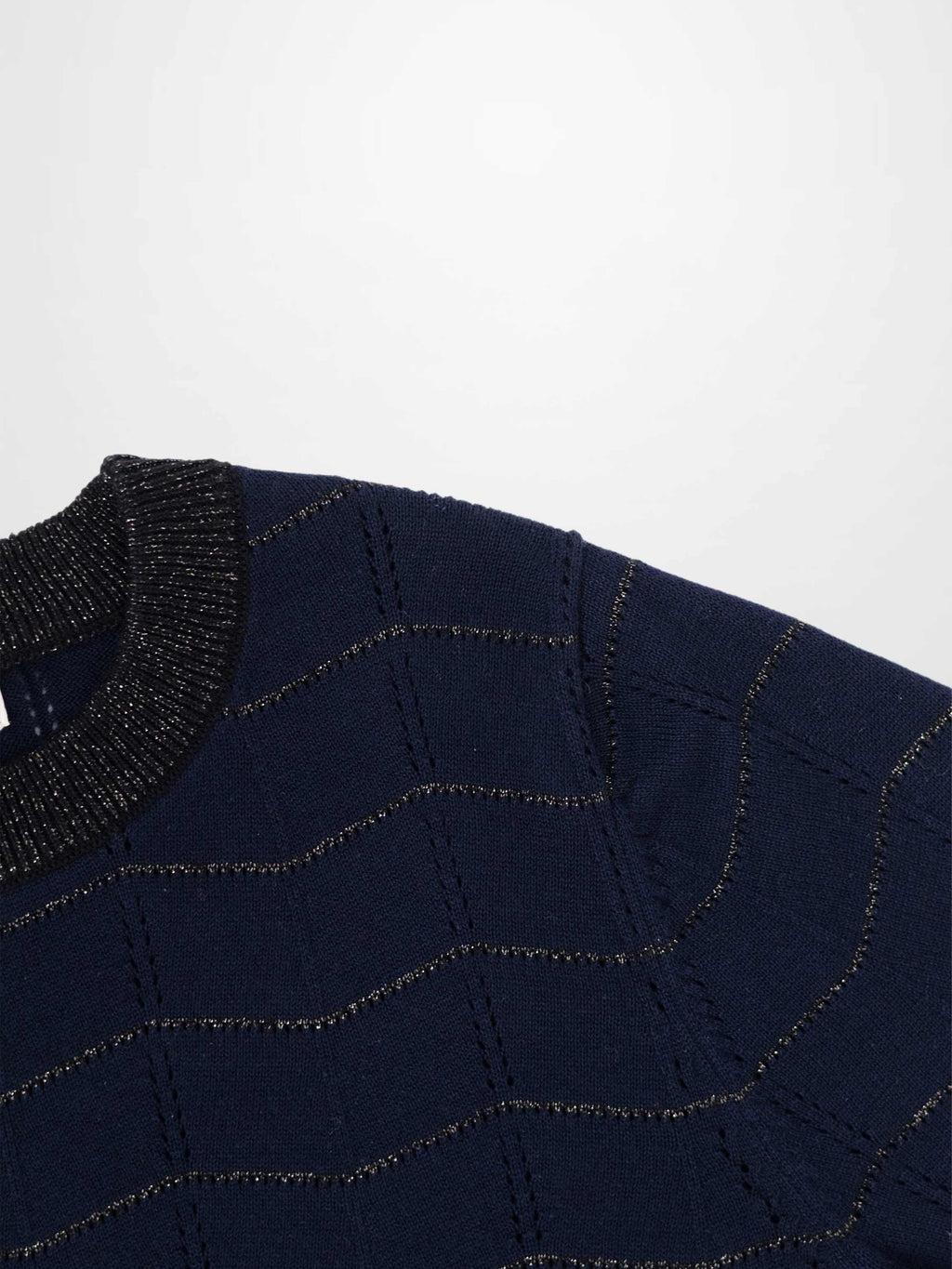 Lurex Striped Sweater-Navy/Black