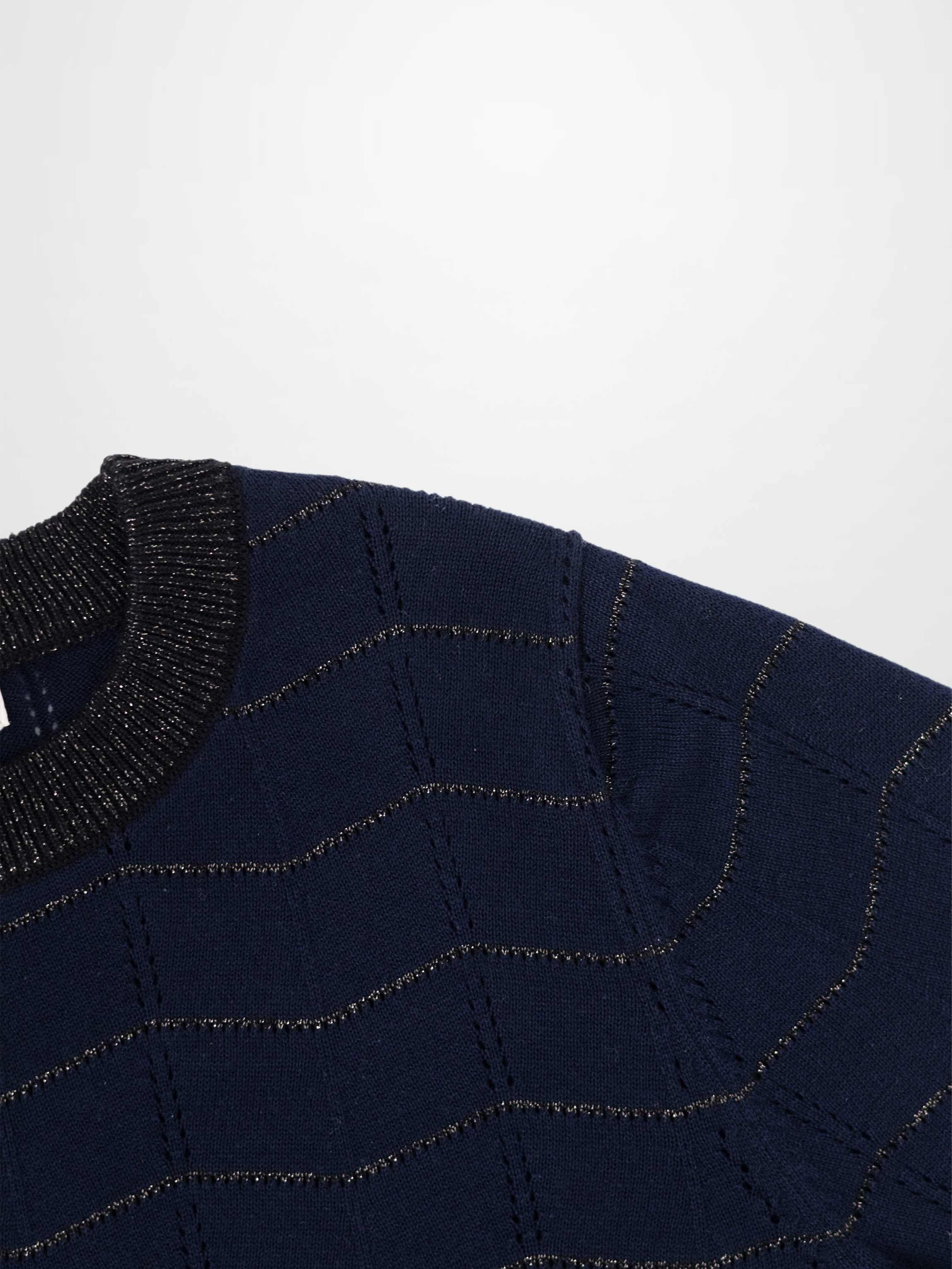 Lurex Striped Sweater-Navy/Black