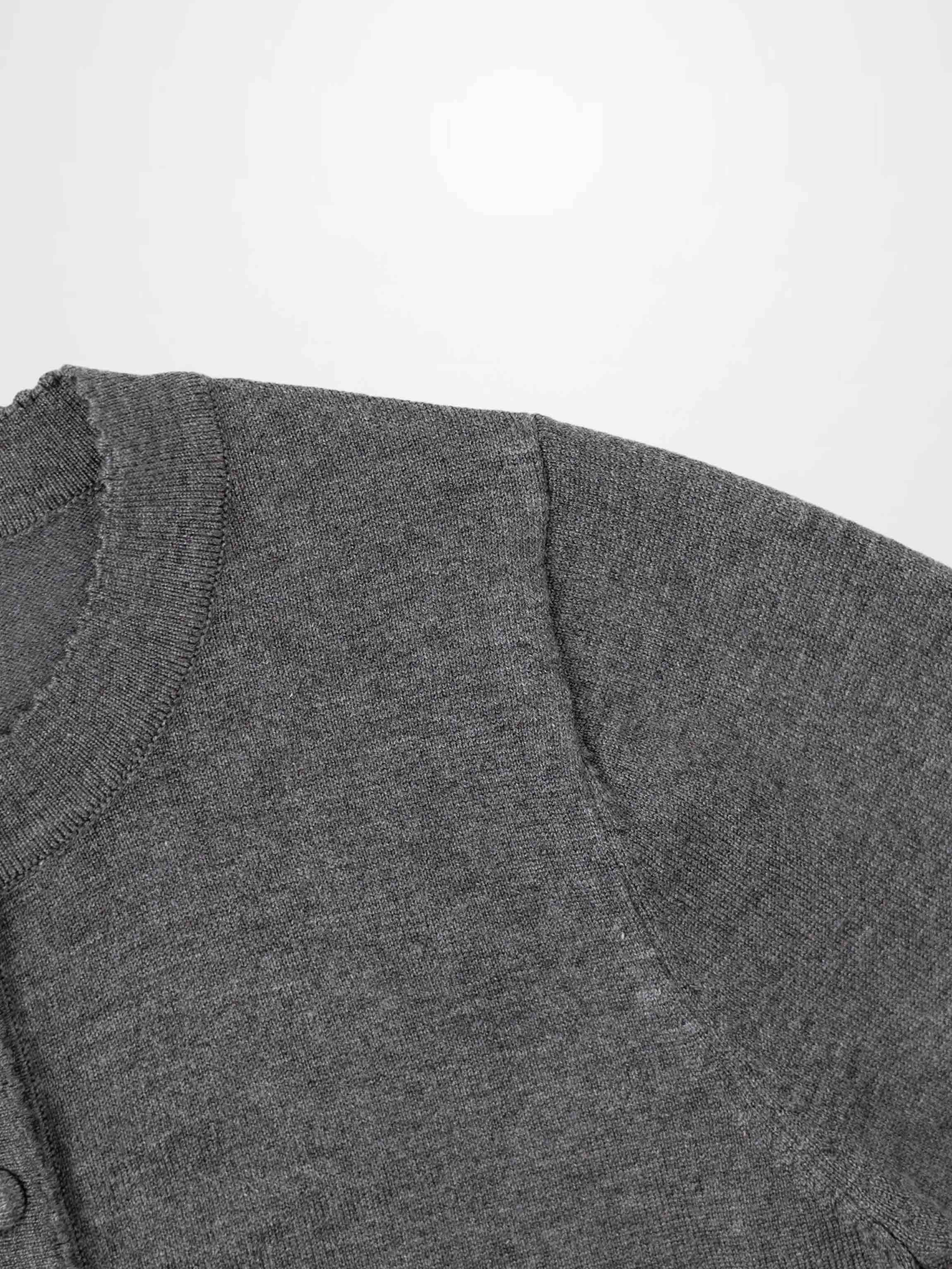 Trim Detail Crew Crop Cardigan-Heathered Grey