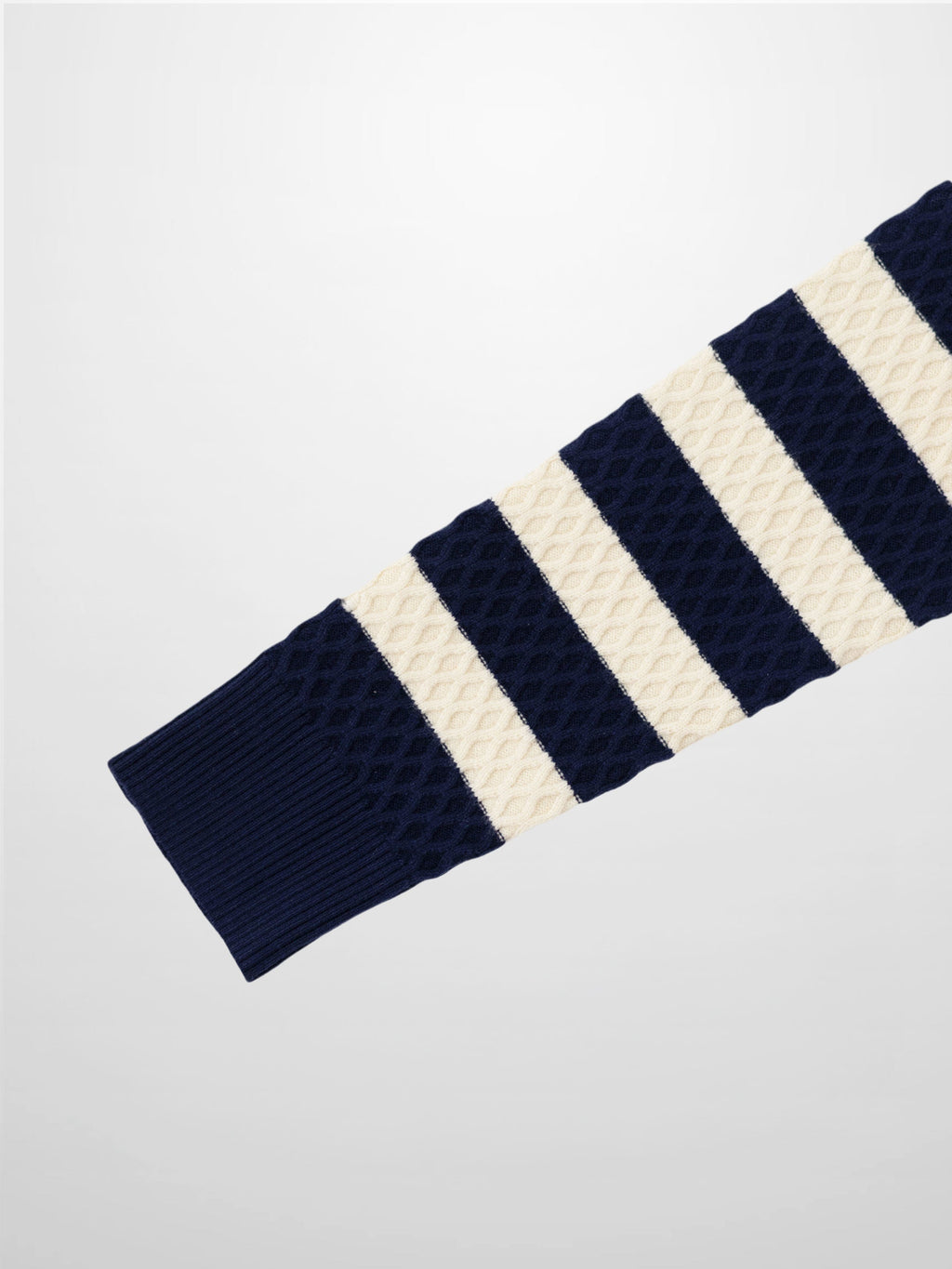 Laced Ruffle Collar Striped Sweater-Navy/Cream