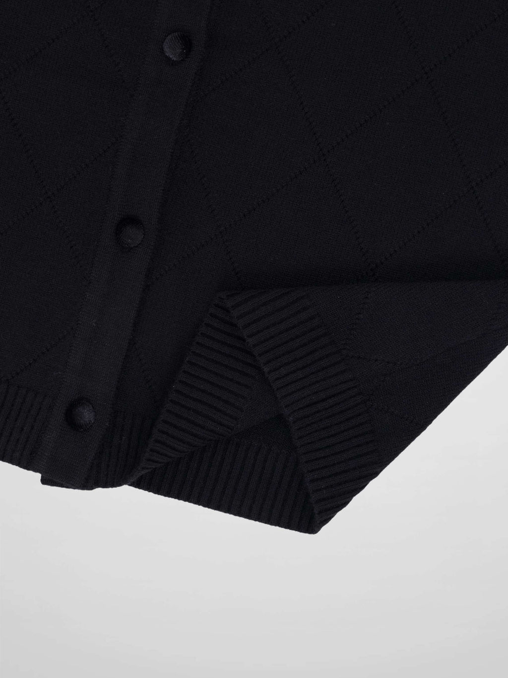 Velvet Detail Pointelle Crew Cardigan-Black/Black