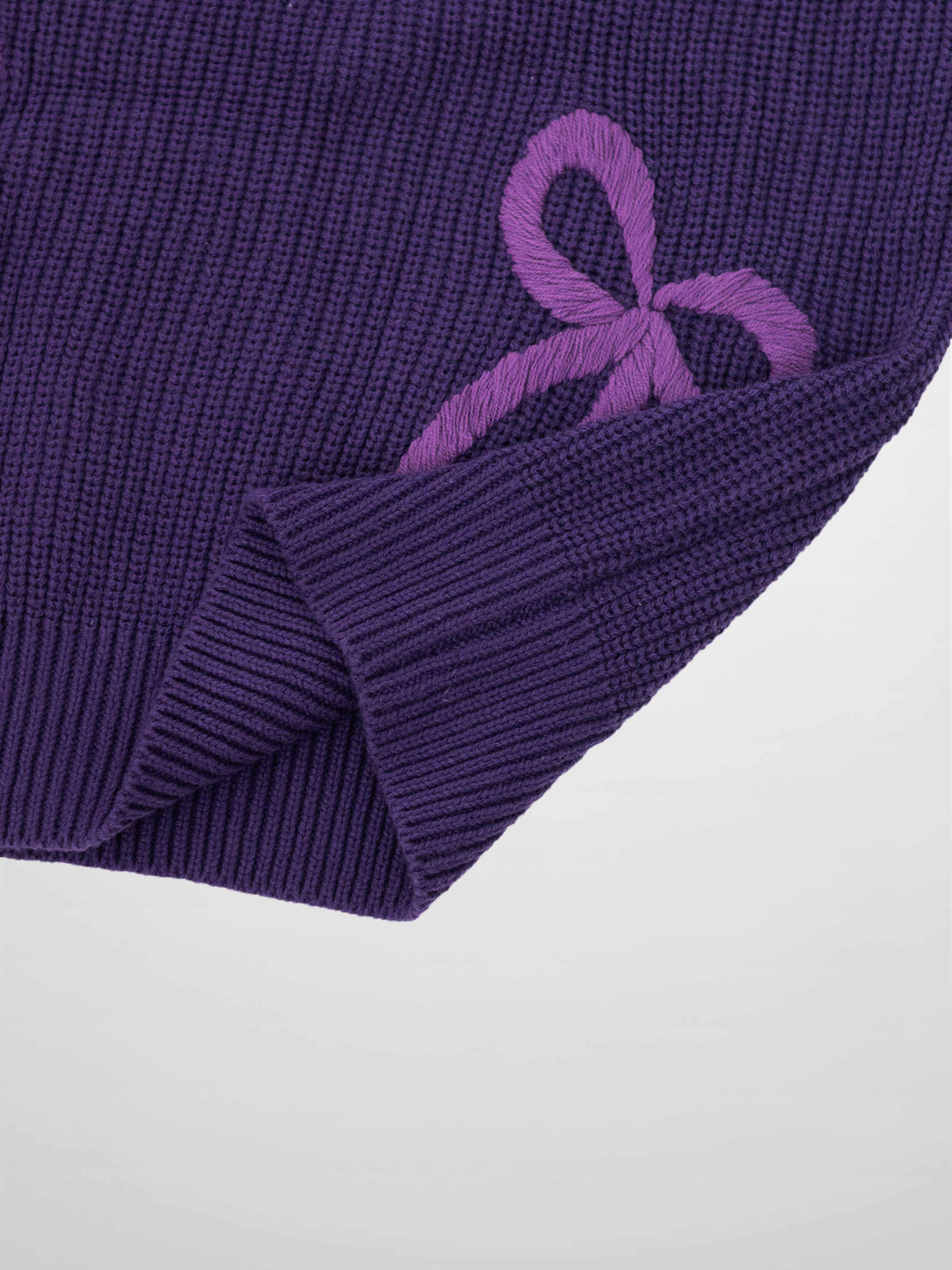 Bow Ribbon Sweater-Purple/Purple