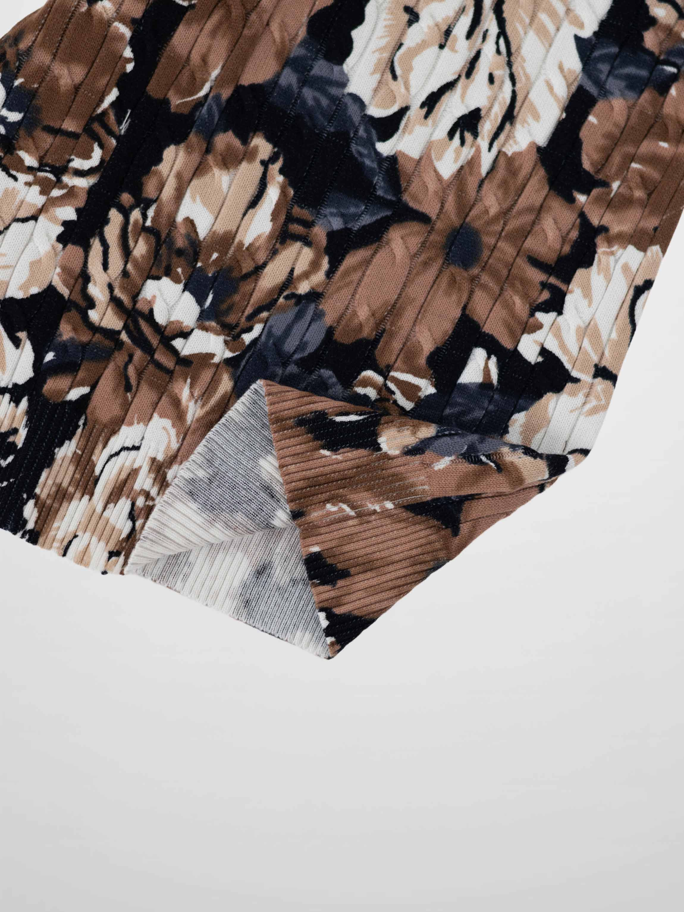 Printed Cable Sweater-Tan Flower