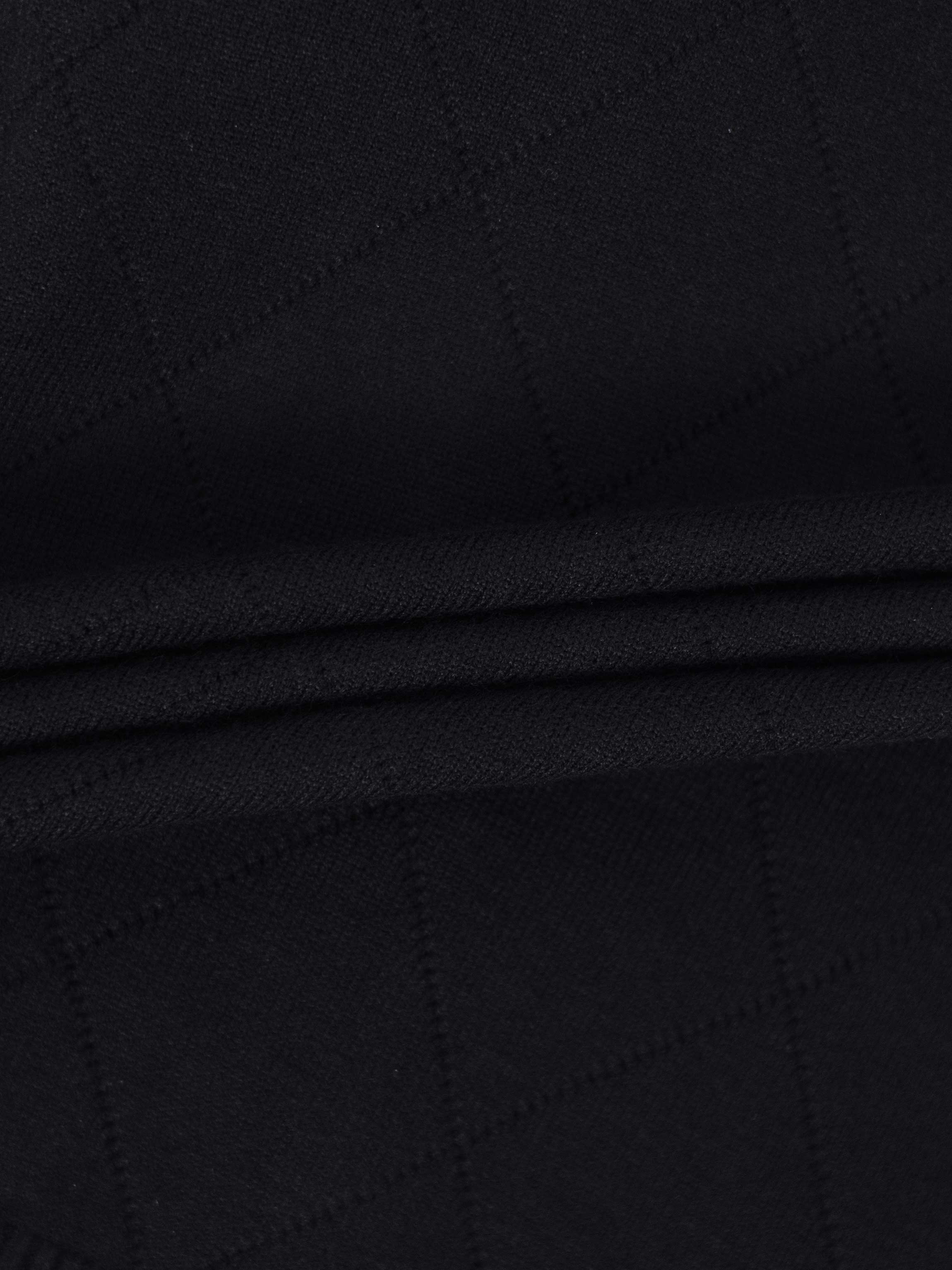 Velvet Detail Pointelle Crew Cardigan-Black/Black