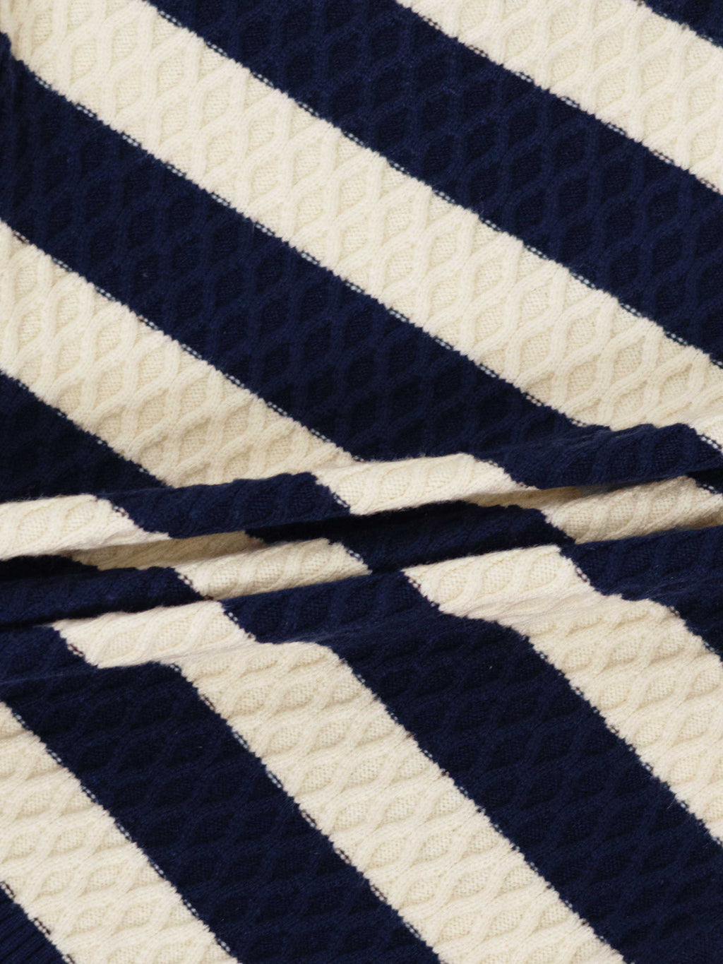 Laced Ruffle Collar Striped Sweater-Navy/Cream