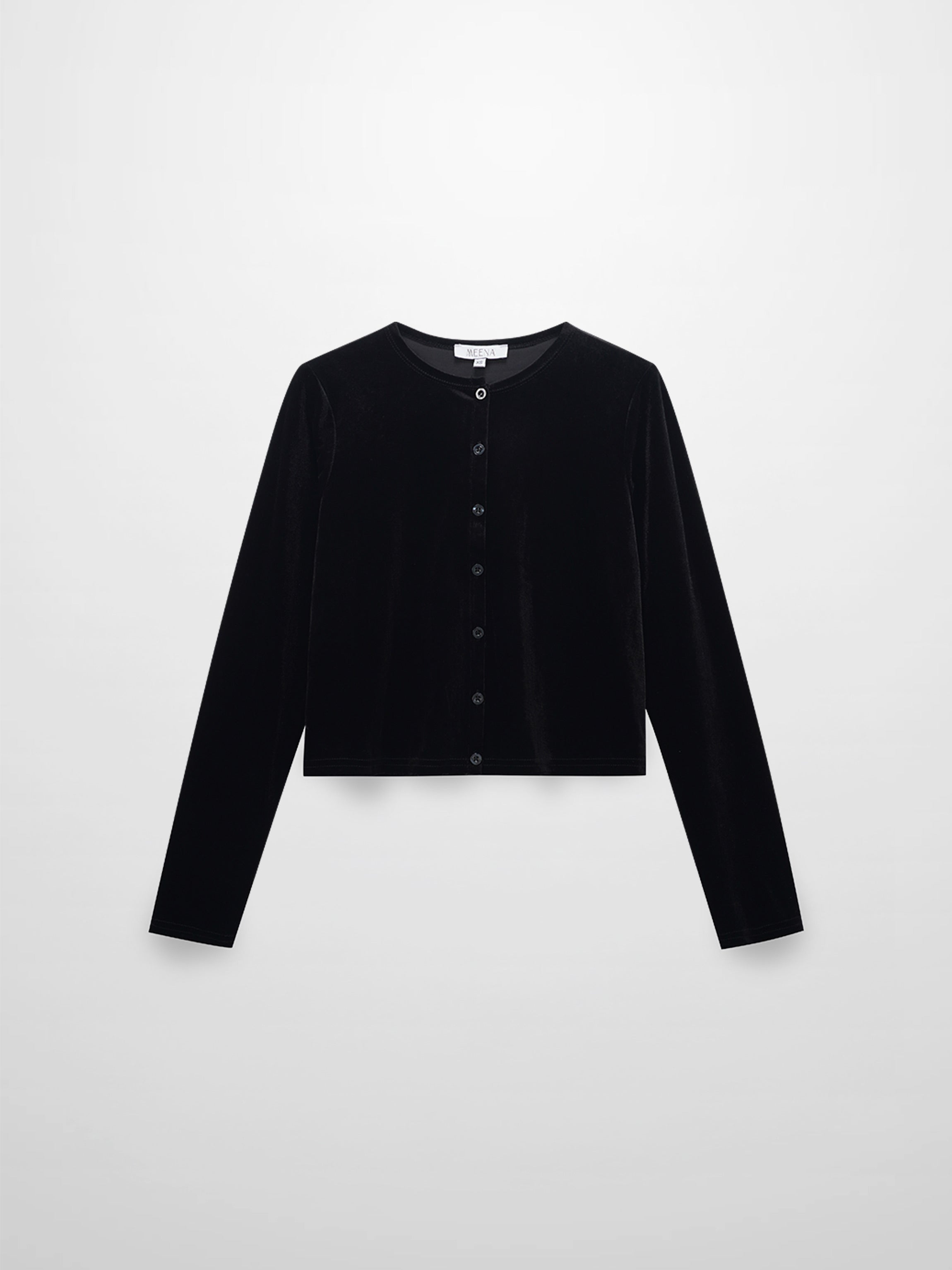 Velour Button Down Crew Cardigan-Black