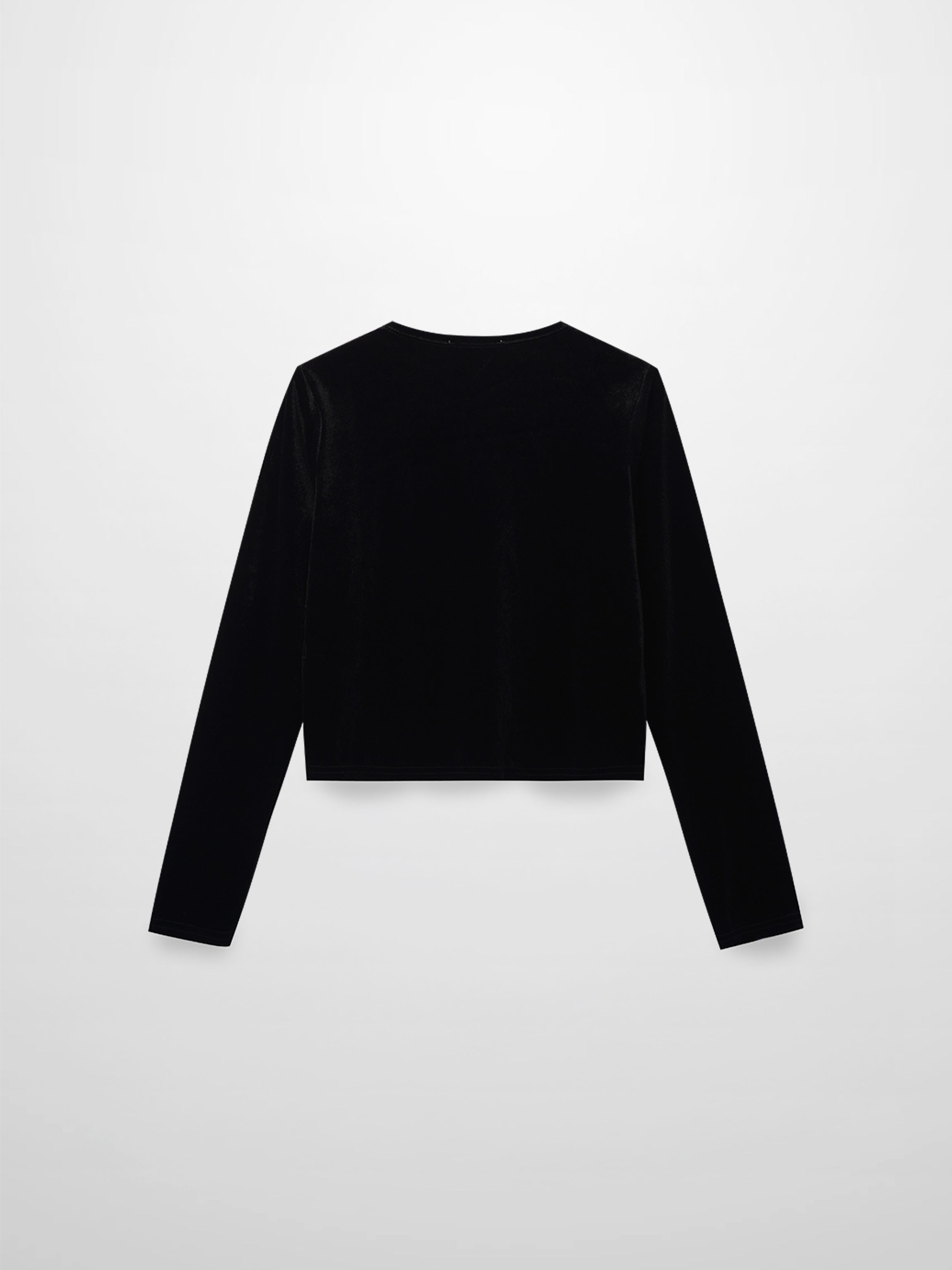 Velour Button Down Crew Cardigan-Black