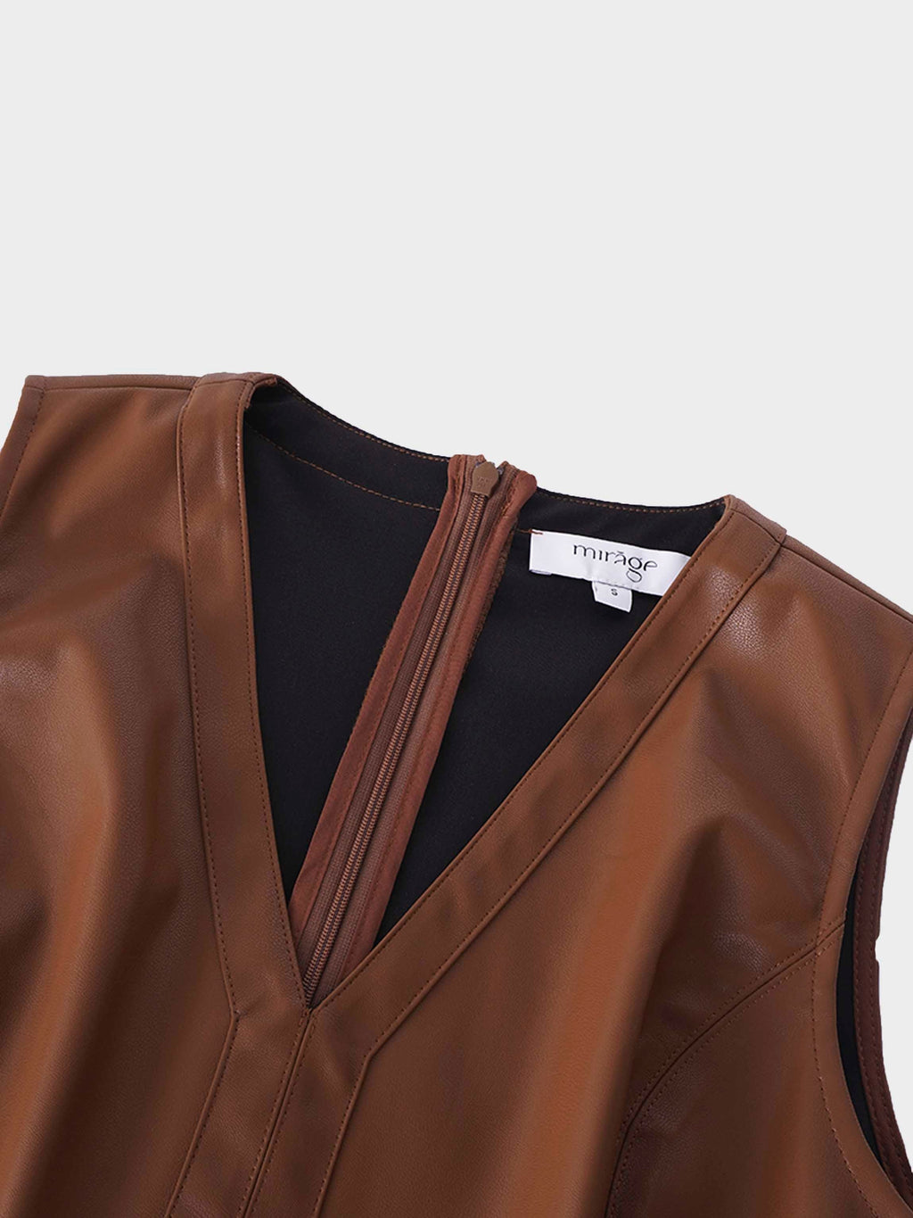 Faux Leather Seamed Jumper-Brown