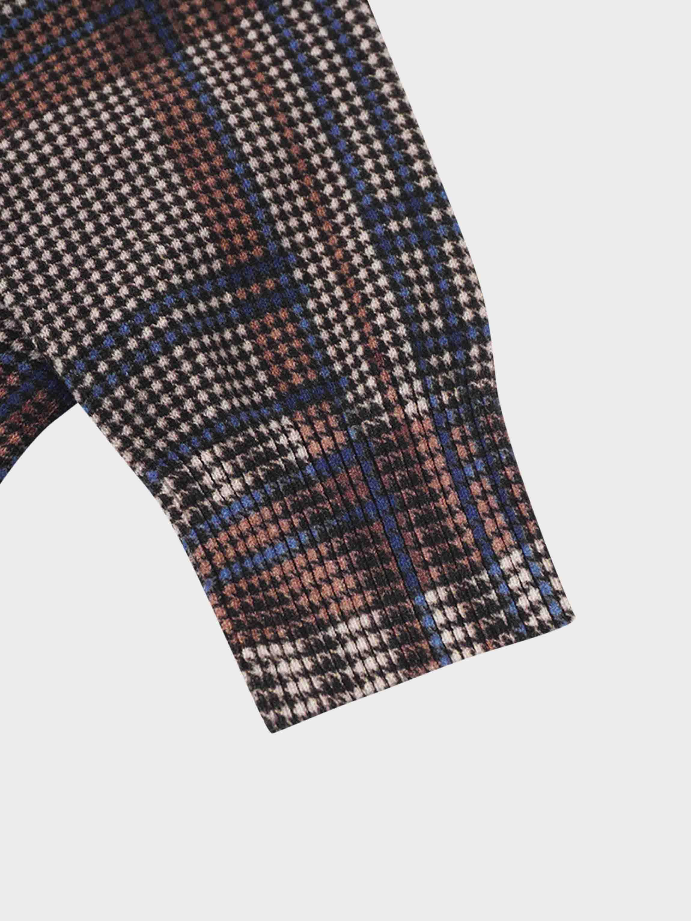 Thin Knit Turtleneck Sweater-Brown/Blue Plaid