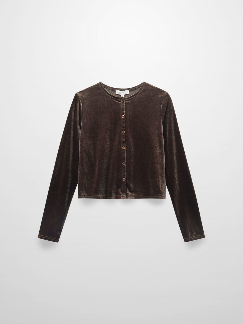 Velour Button Down Crew Cardigan-Brown