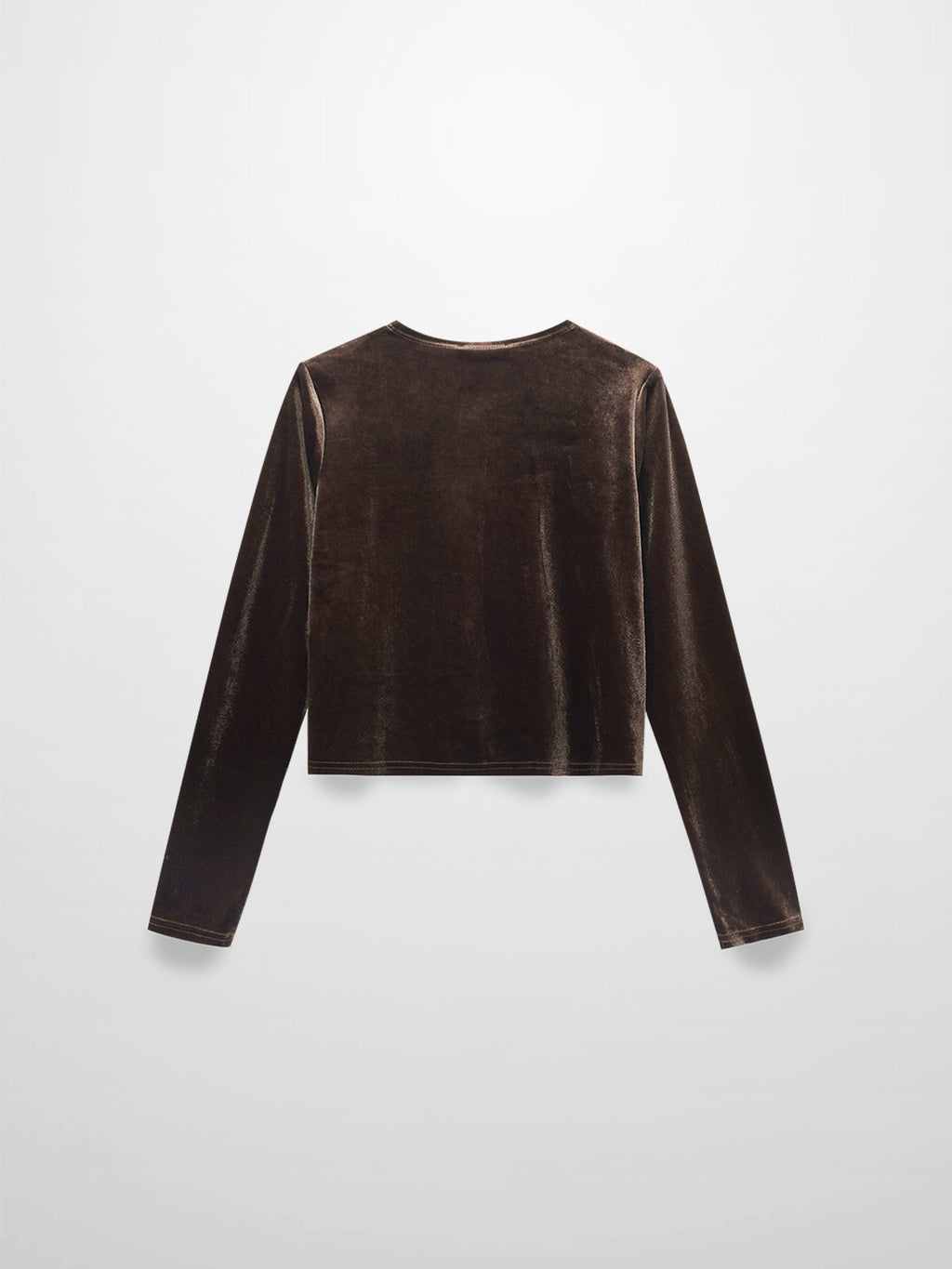 Velour Button Down Crew Cardigan-Brown