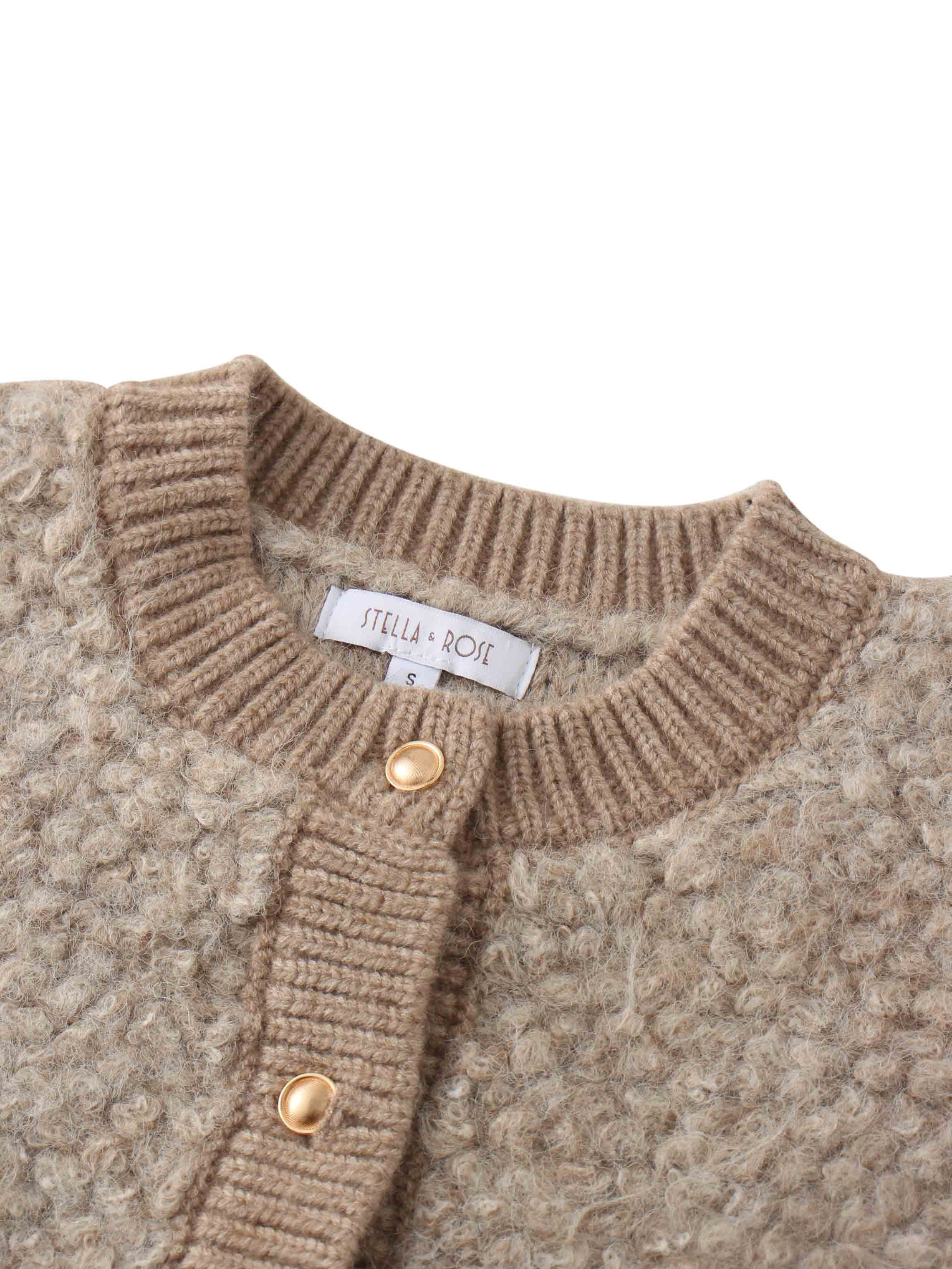 Ribbed Knit Mohair Cardigan Jacket-Camel