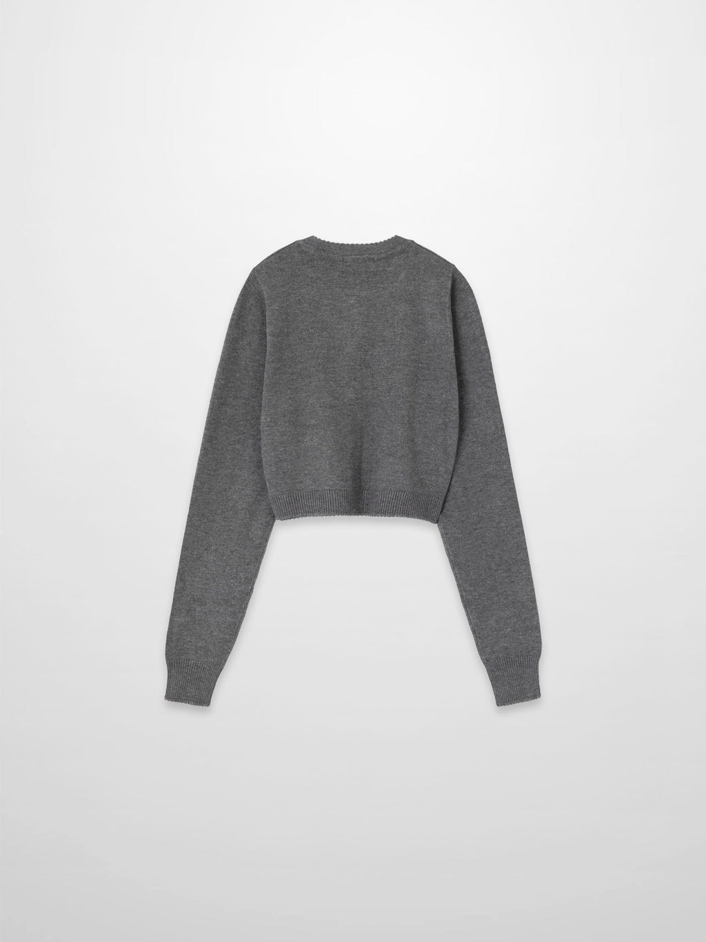 Trim Detail Crew Crop Cardigan-Heathered Grey