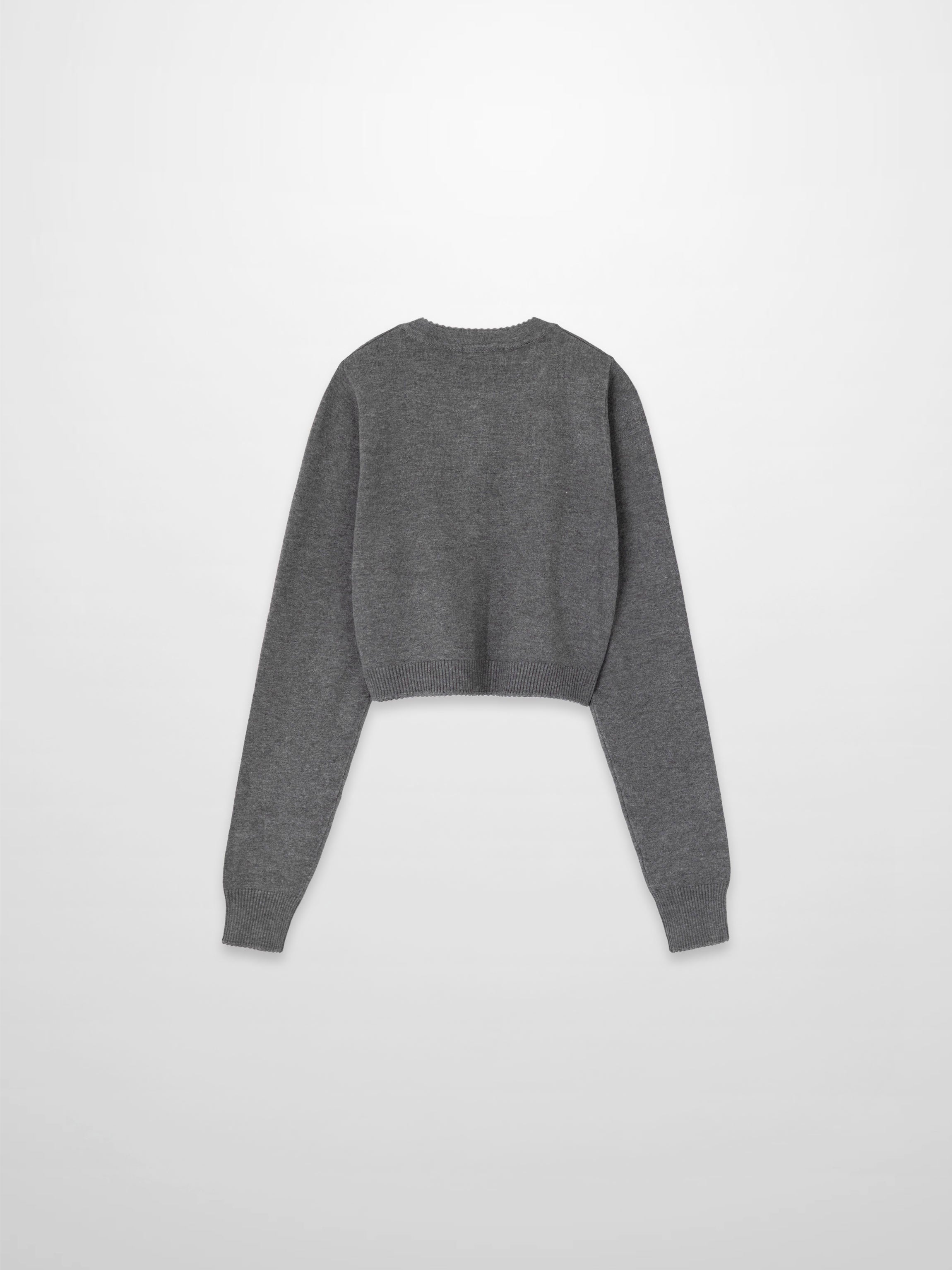 Trim Detail Crew Crop Cardigan-Heathered Grey