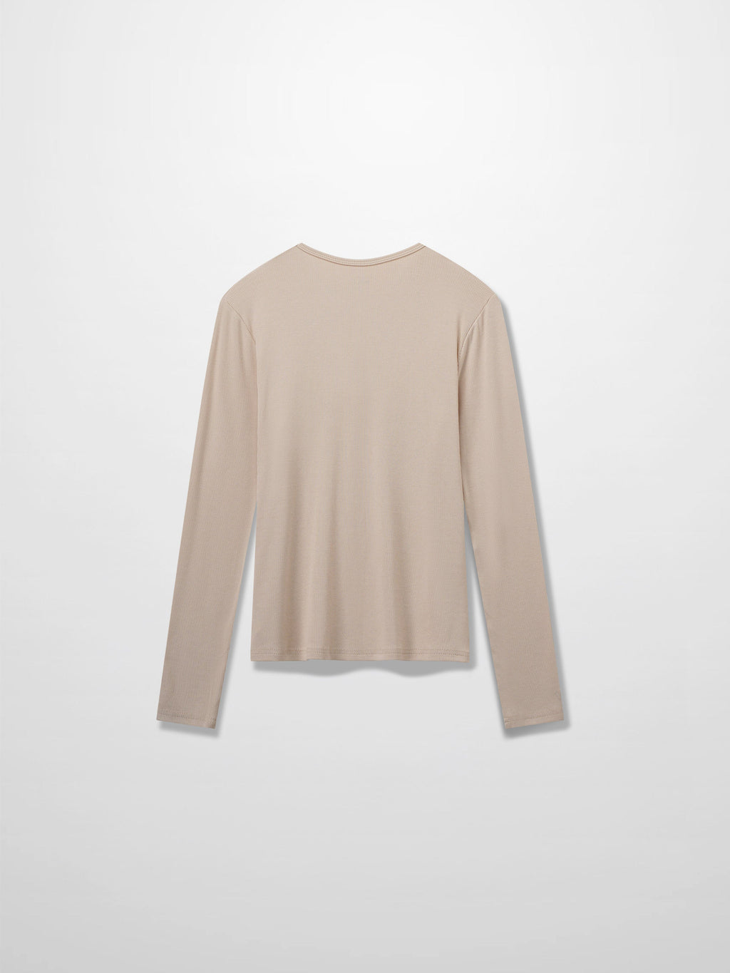 RIBBED HIGH V TEE LS-BEIGE