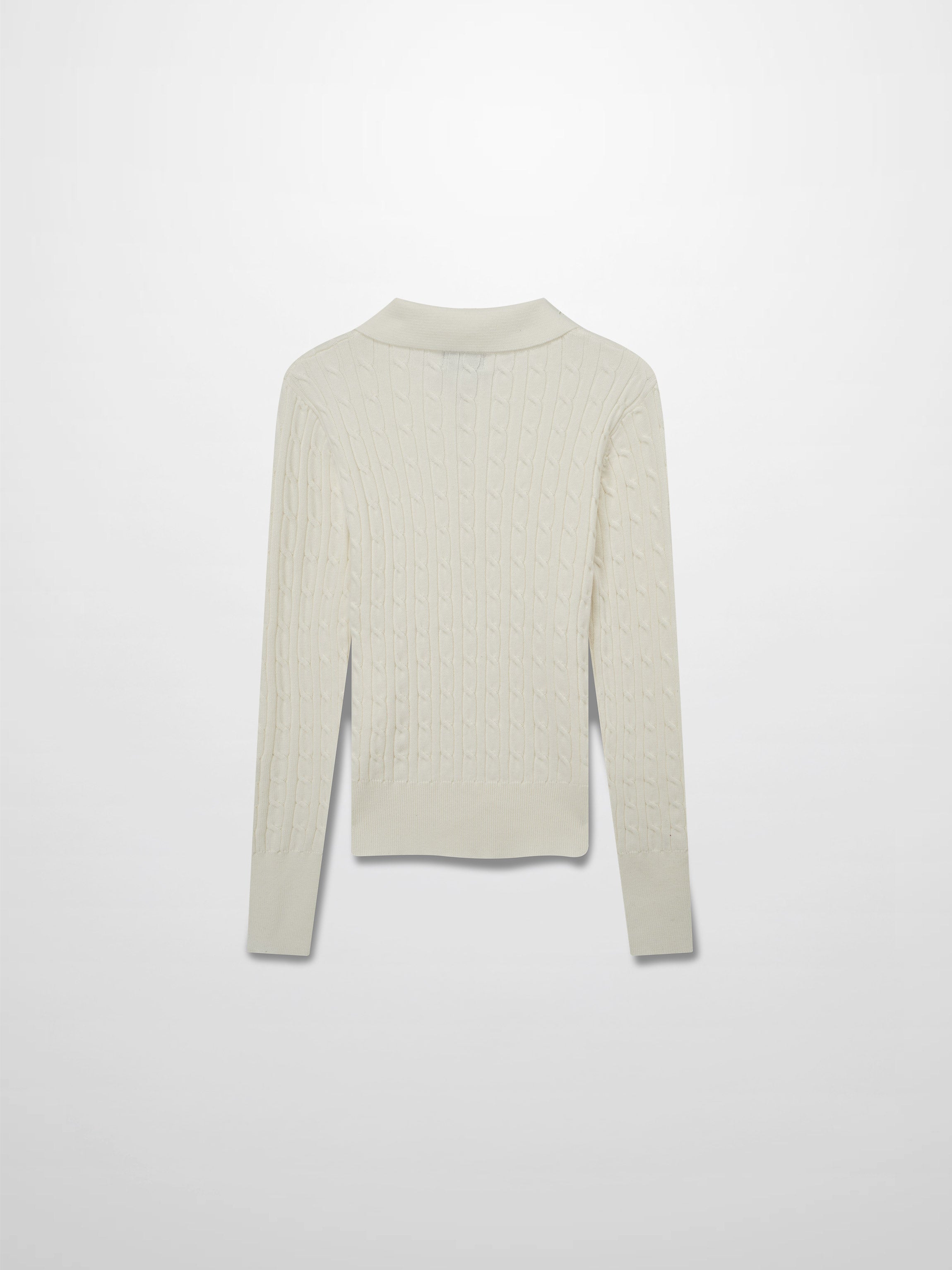 Leather Pull Half Zip Cable Polo-Ivory