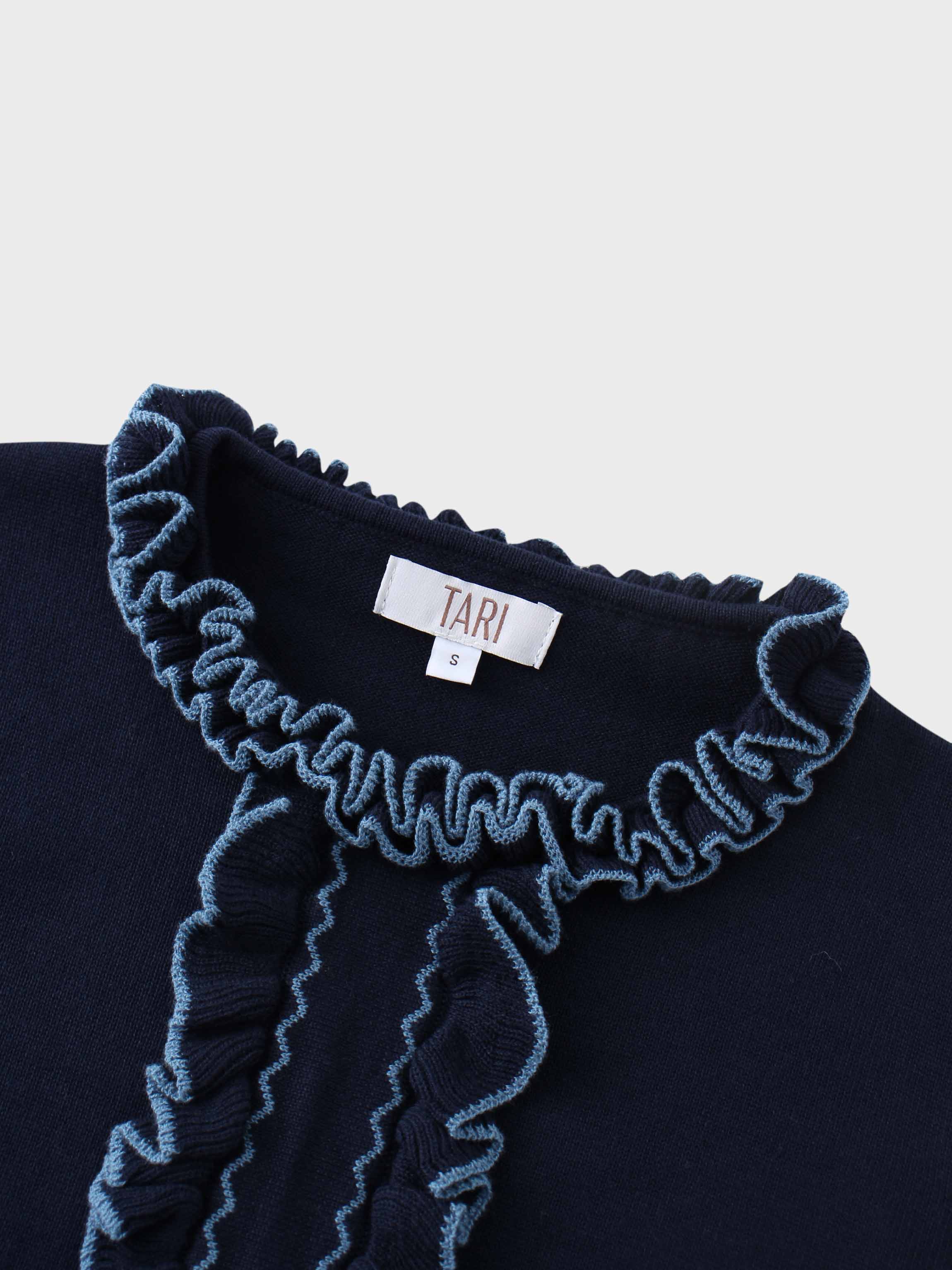Ruffle Detail Sweater-Navy/Light Blue