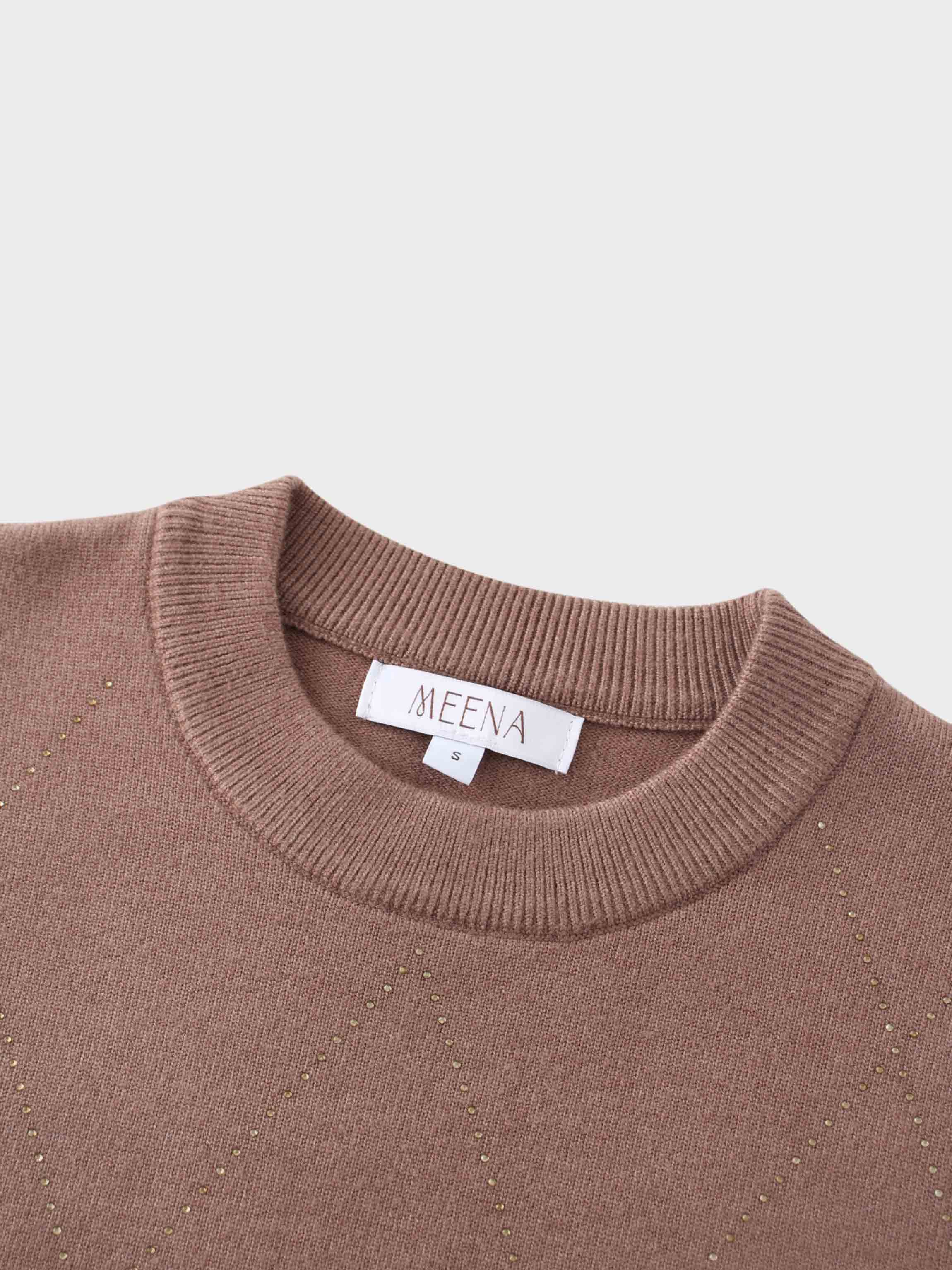 Diamond Stud Design Sweater-Mocha Mousse