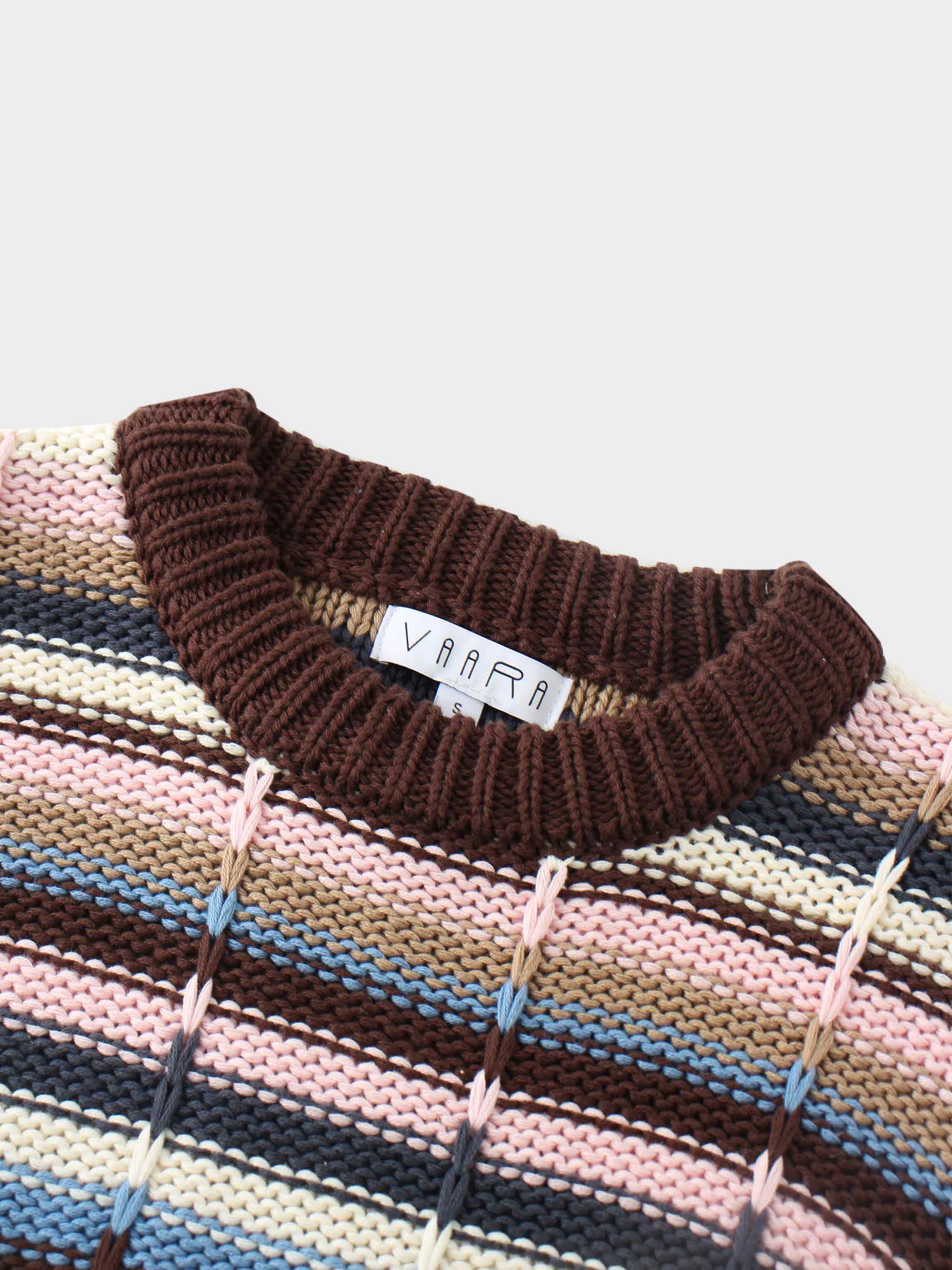 Overstitch Detail Striped Sweater-Brown