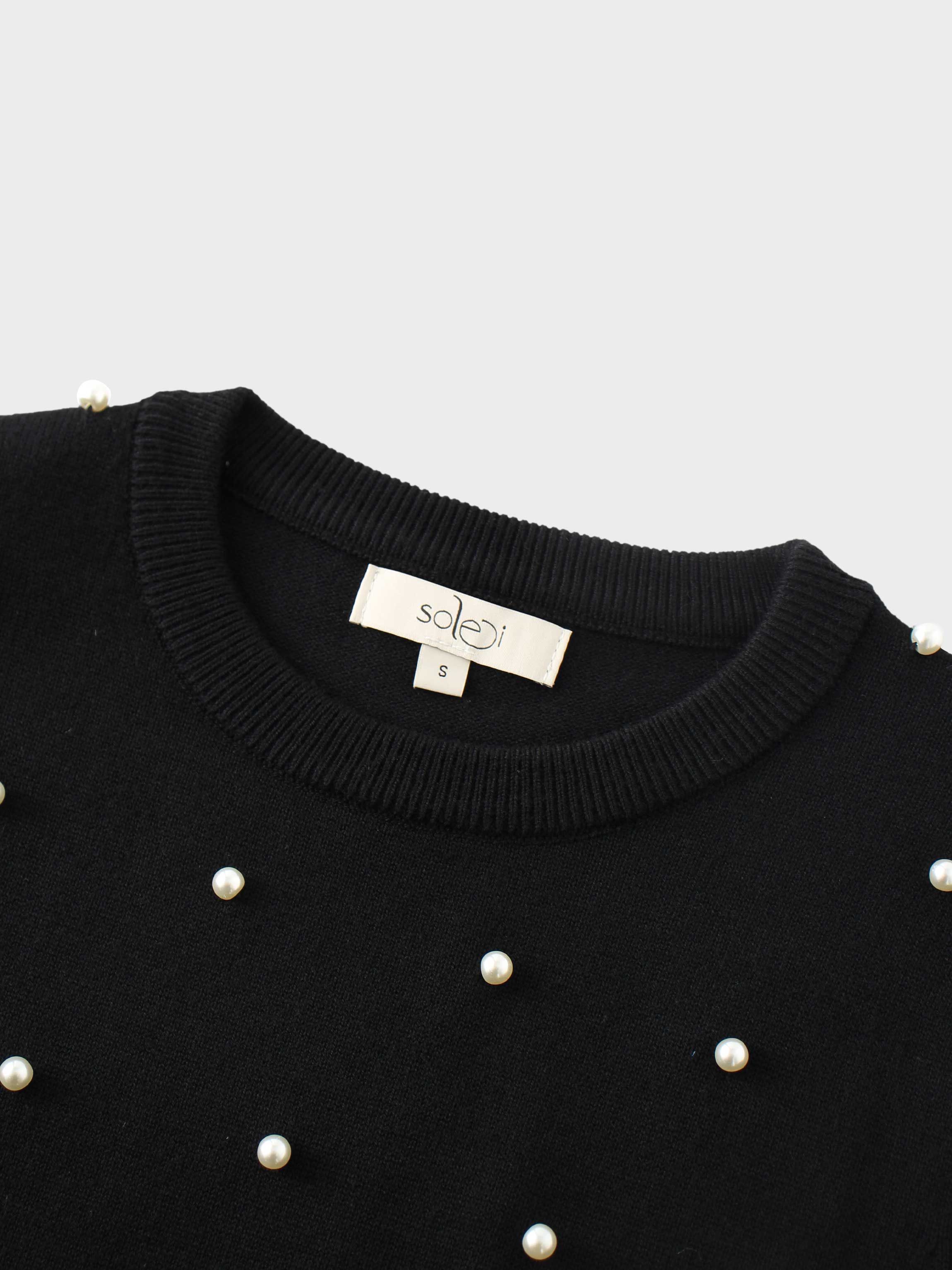 Pearl Embellished Sweater-Black
