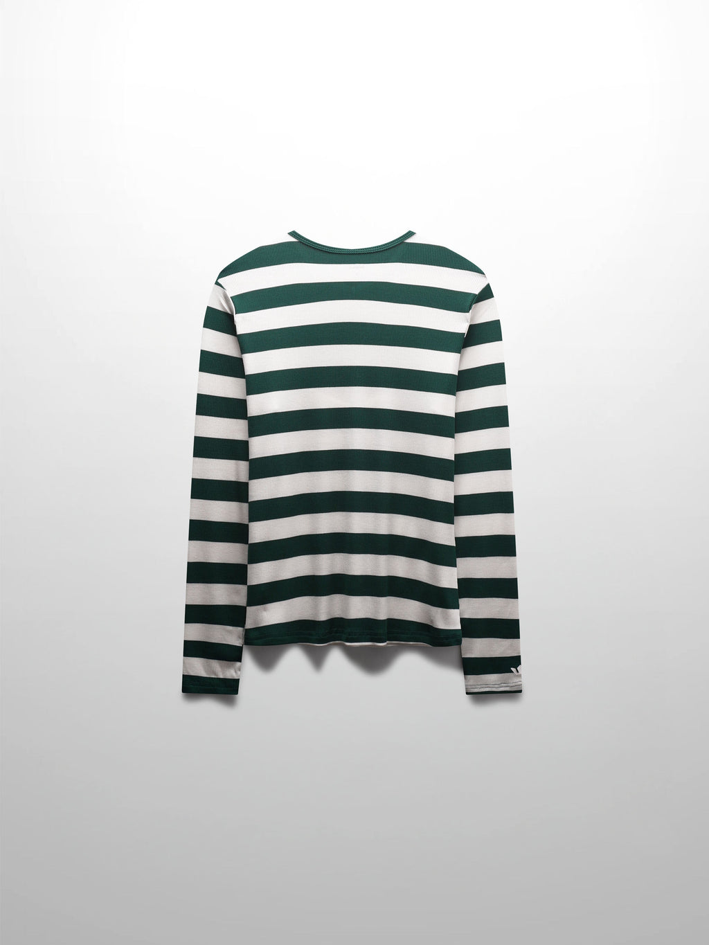 Ribbed Striped High V Tee Long Sleeve-Green/Ivory