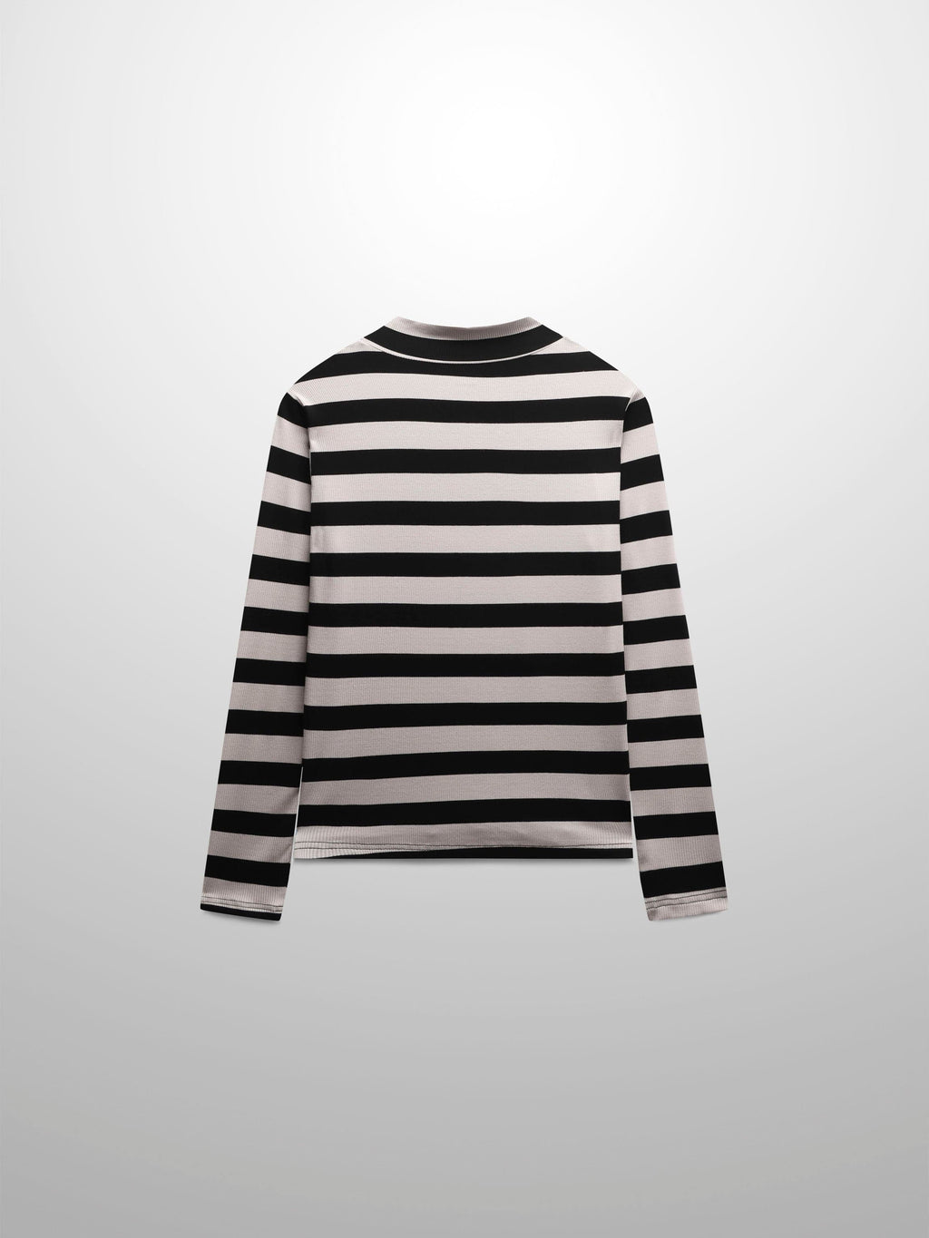 Striped Ribbed Turtleneck-Black/Cream